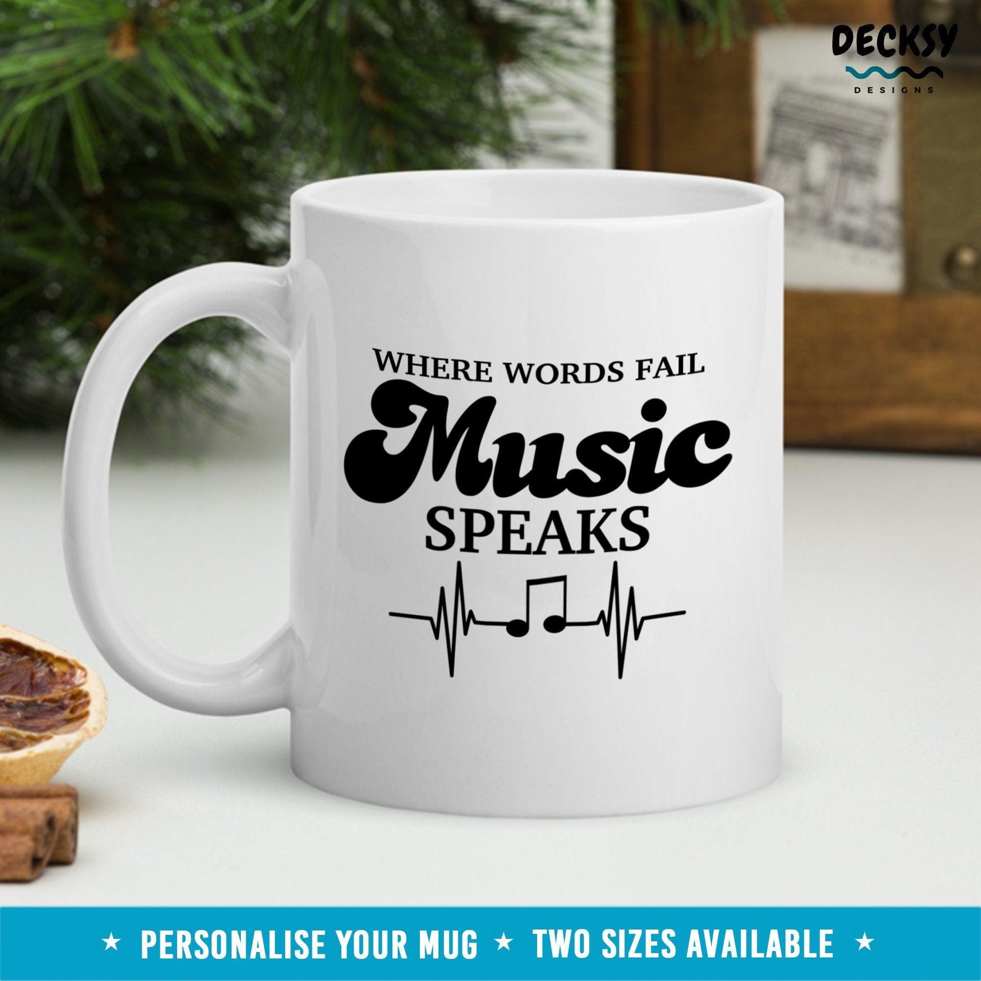 Music Mug, Custom Music Lover Gift-Home & Living:Kitchen & Dining:Drink & Barware:Drinkware:Mugs-DecksyDesigns-White Mug 11 oz-NO PERSONALISATION-DecksyDesigns