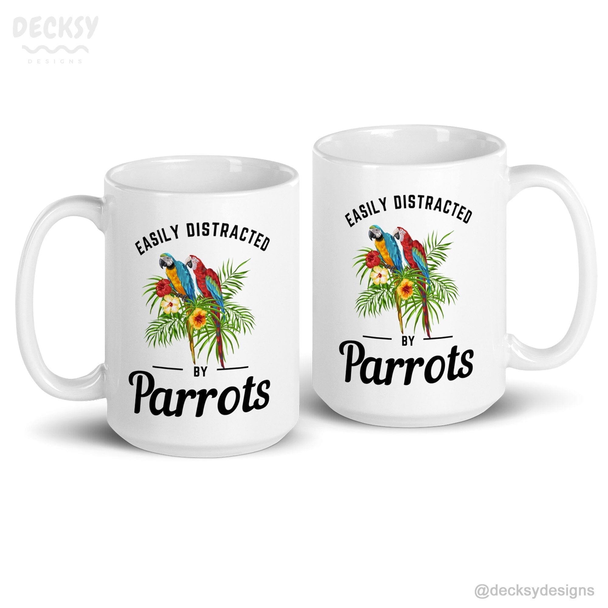 Parrot Lover Gift, Macaw Coffee Mug-Home & Living:Kitchen & Dining:Drink & Barware:Drinkware:Mugs-DecksyDesigns-11 Oz-Font #1-DecksyDesigns