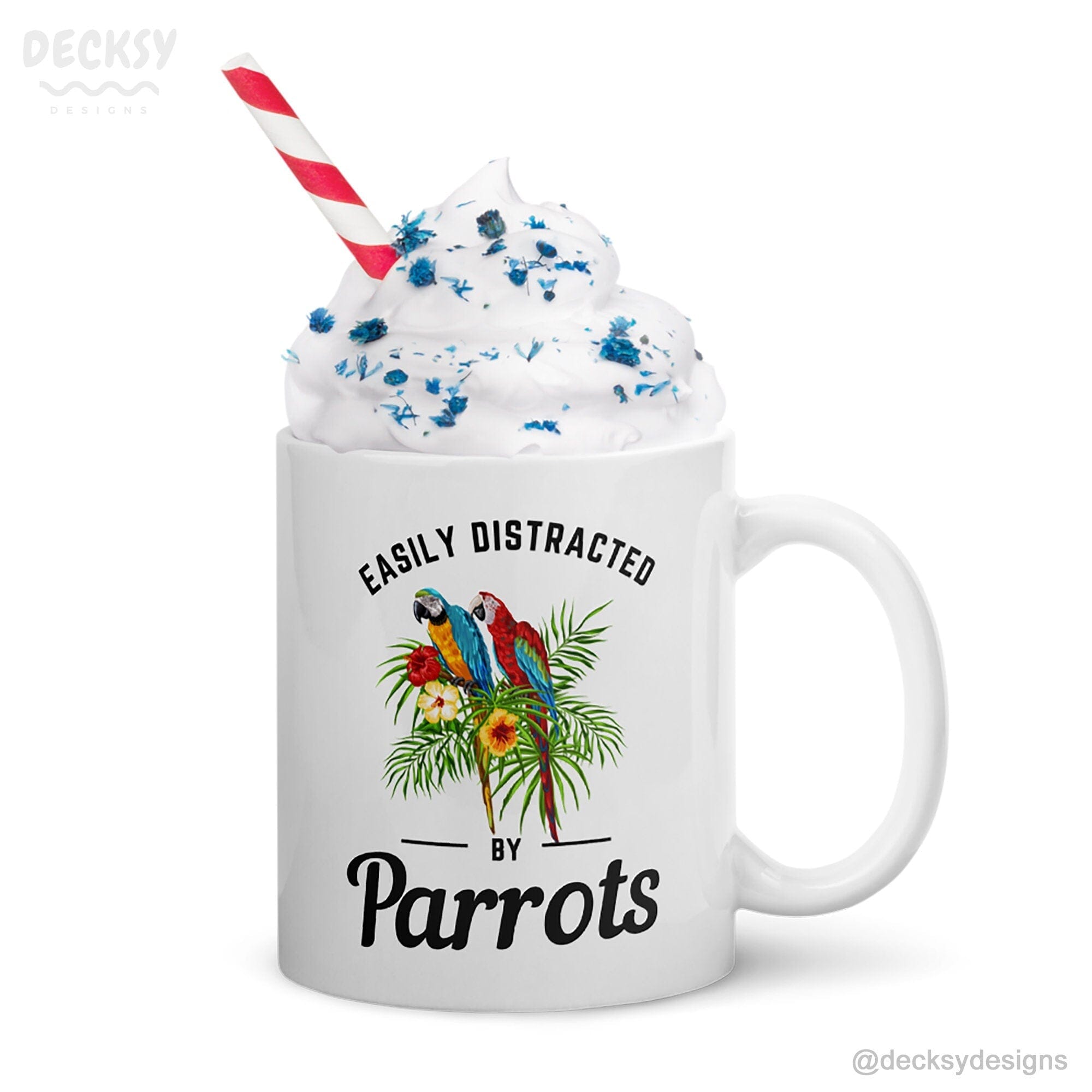 Parrot Lover Gift, Macaw Coffee Mug-Home & Living:Kitchen & Dining:Drink & Barware:Drinkware:Mugs-DecksyDesigns-11 Oz-Font #1-DecksyDesigns