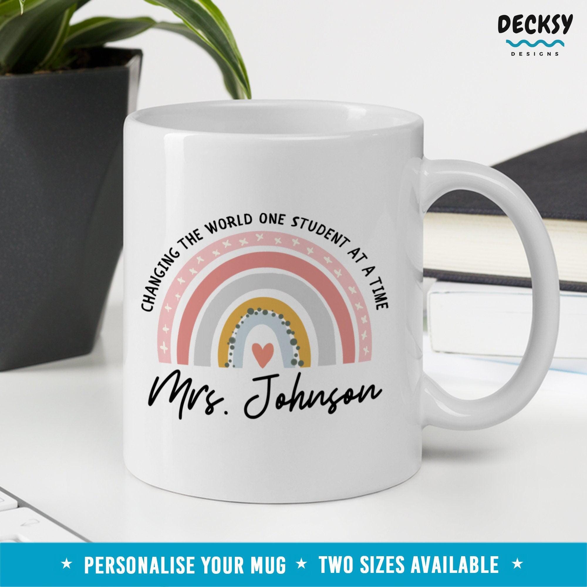 Personalised Teacher Mug, Custom Gift-Home & Living:Kitchen & Dining:Drink & Barware:Drinkware:Mugs-DecksyDesigns-White Mug 11 oz-Font #4-DecksyDesigns