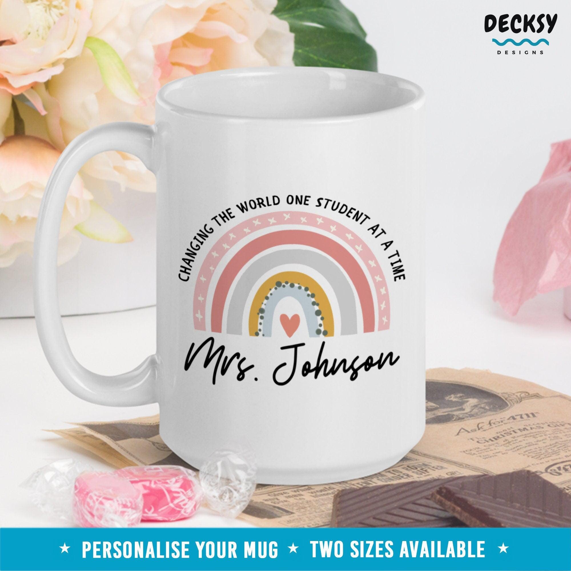 Personalised Teacher Mug, Custom Gift-Home & Living:Kitchen & Dining:Drink & Barware:Drinkware:Mugs-DecksyDesigns-White Mug 11 oz-Font #4-DecksyDesigns