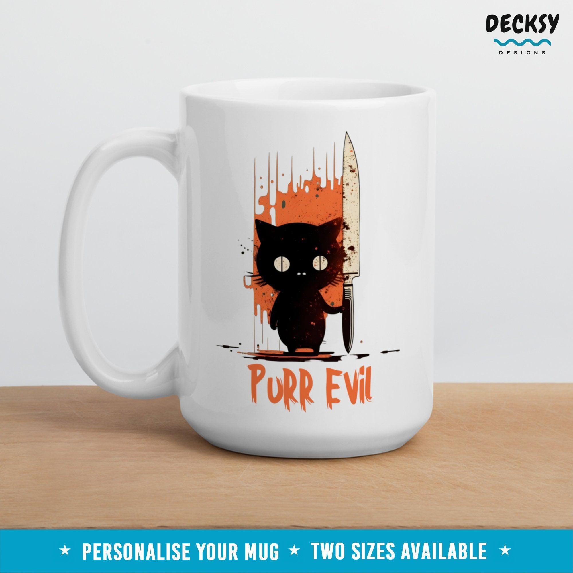 Purr Evil Cat Mug, Custom Cat Lover Gift-Home & Living:Kitchen & Dining:Drink & Barware:Drinkware:Mugs-DecksyDesigns-White Mug 11 oz-NO PERSONALISATION-DecksyDesigns