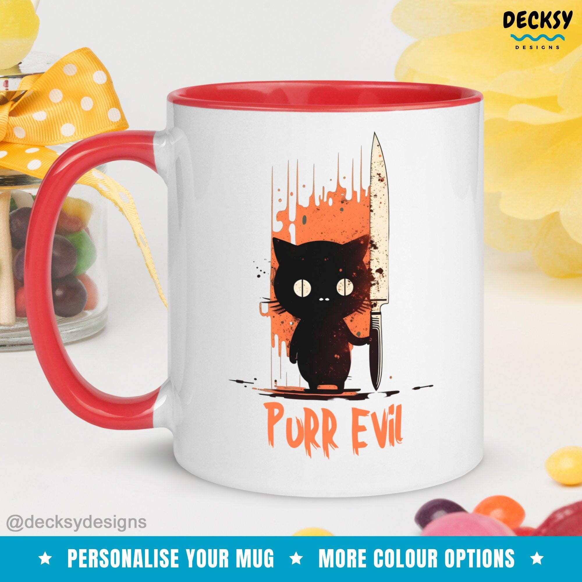 Purr Evil Cat Mug, Custom Cat Lover Gift-Home & Living:Kitchen & Dining:Drink & Barware:Drinkware:Mugs-DecksyDesigns-White Mug 11 oz-NO PERSONALISATION-DecksyDesigns