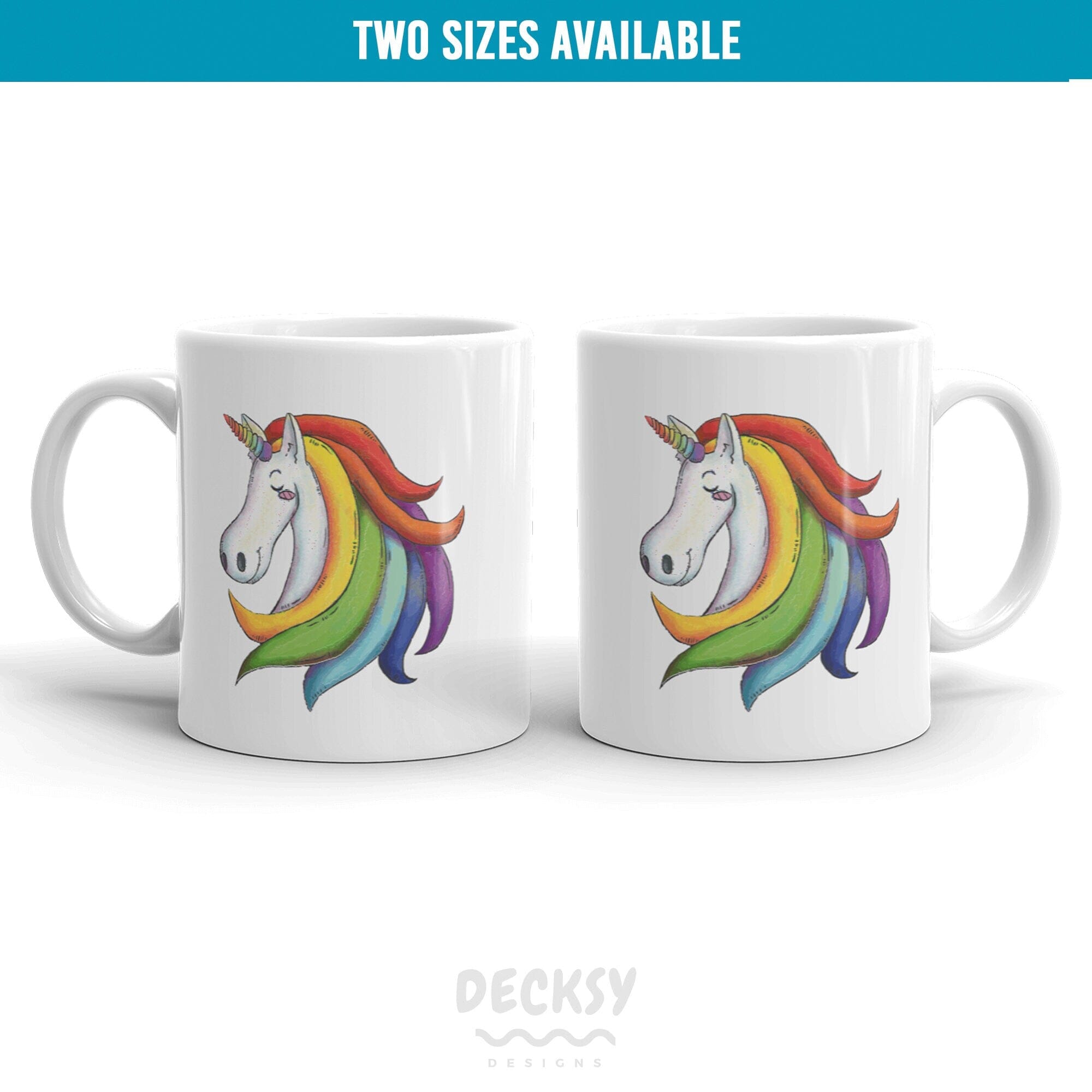 Rainbow Unicorn Mug, Cute Personalised Gift for Coffee Lover-Home & Living:Kitchen & Dining:Drink & Barware:Drinkware:Mugs-DecksyDesigns-11 Oz-Font #1-DecksyDesigns