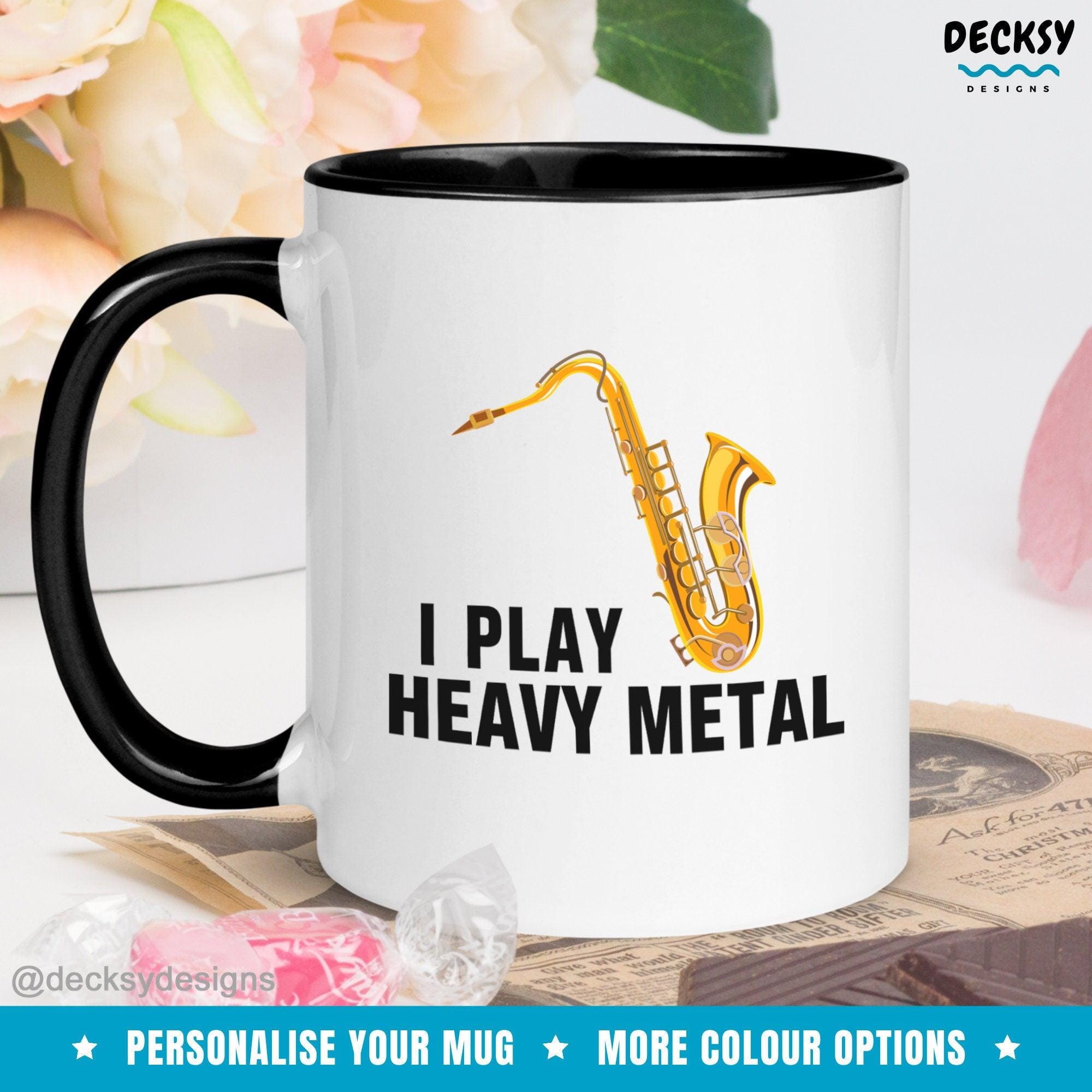 Saxophone Player Mug, Gift For Sax Player-Home & Living:Kitchen & Dining:Drink & Barware:Drinkware:Mugs-DecksyDesigns-White Mug 11 oz-NO PERSONALISATION-DecksyDesigns