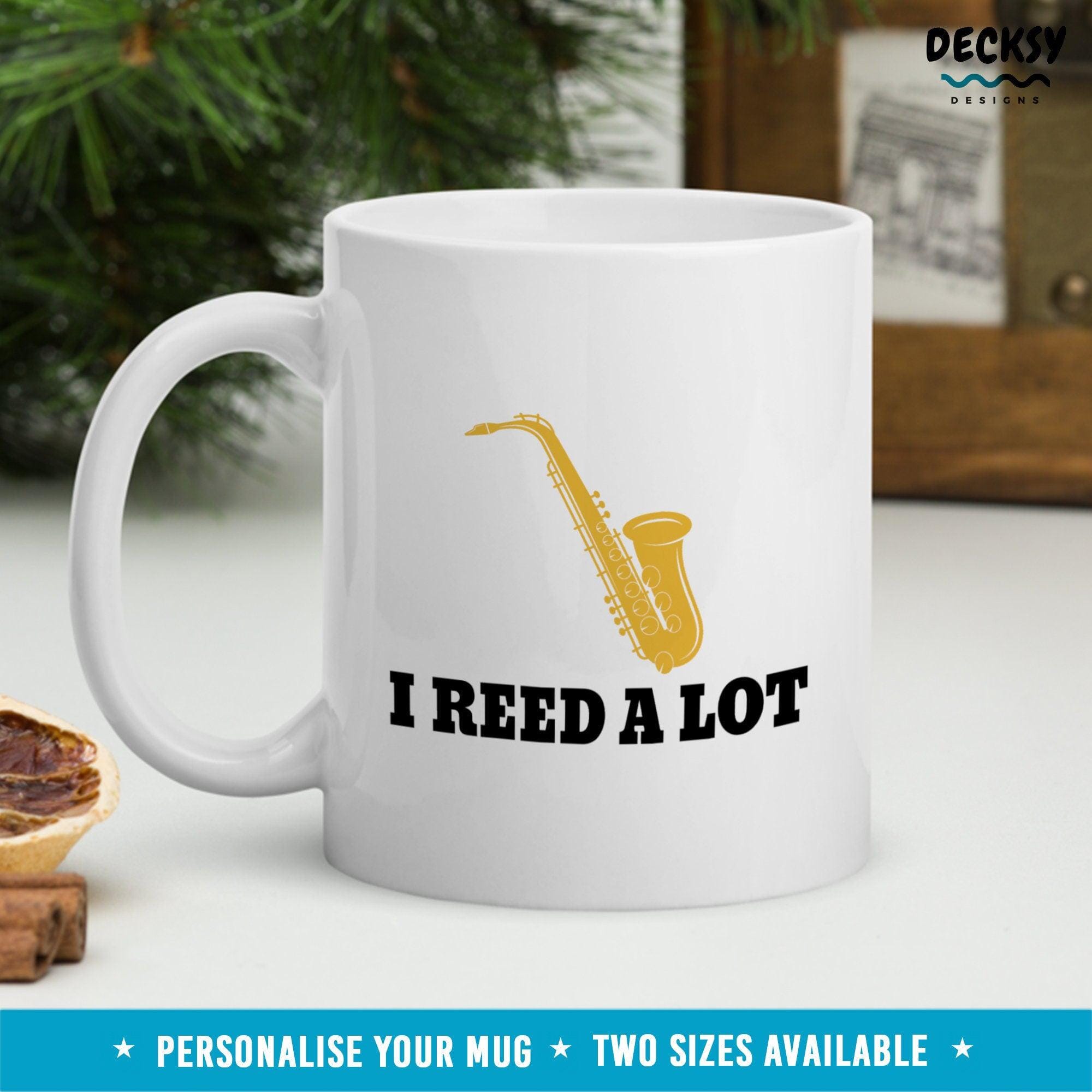 Saxophone Player Mug, Gift For Sax Player-Home & Living:Kitchen & Dining:Drink & Barware:Drinkware:Mugs-DecksyDesigns-White Mug 11 oz-NO PERSONALISATION-DecksyDesigns