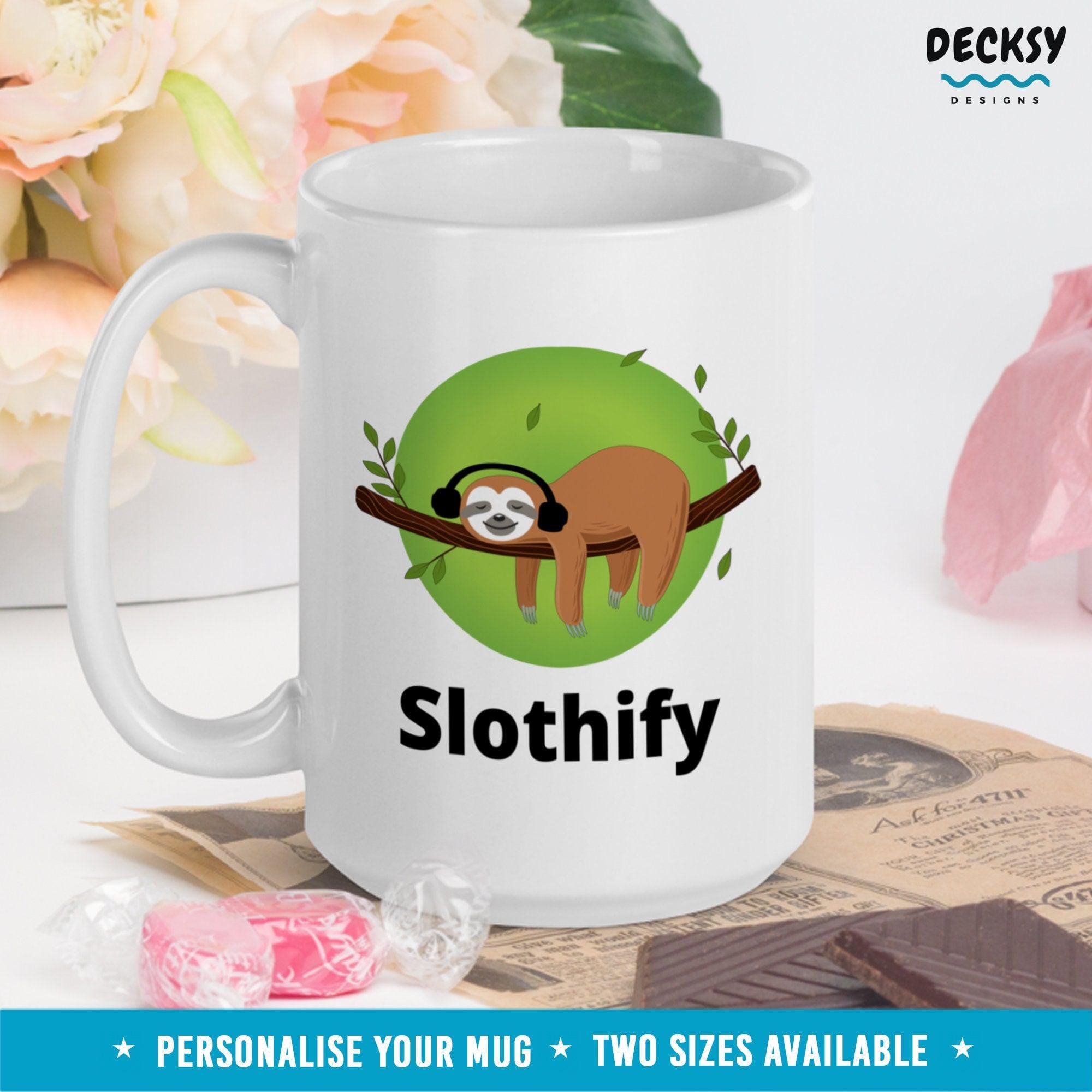 Sloth Coffee Mug, Music Lover Gift-Home & Living:Kitchen & Dining:Drink & Barware:Drinkware:Mugs-DecksyDesigns-11 Oz-NO PERSONALISATION-DecksyDesigns