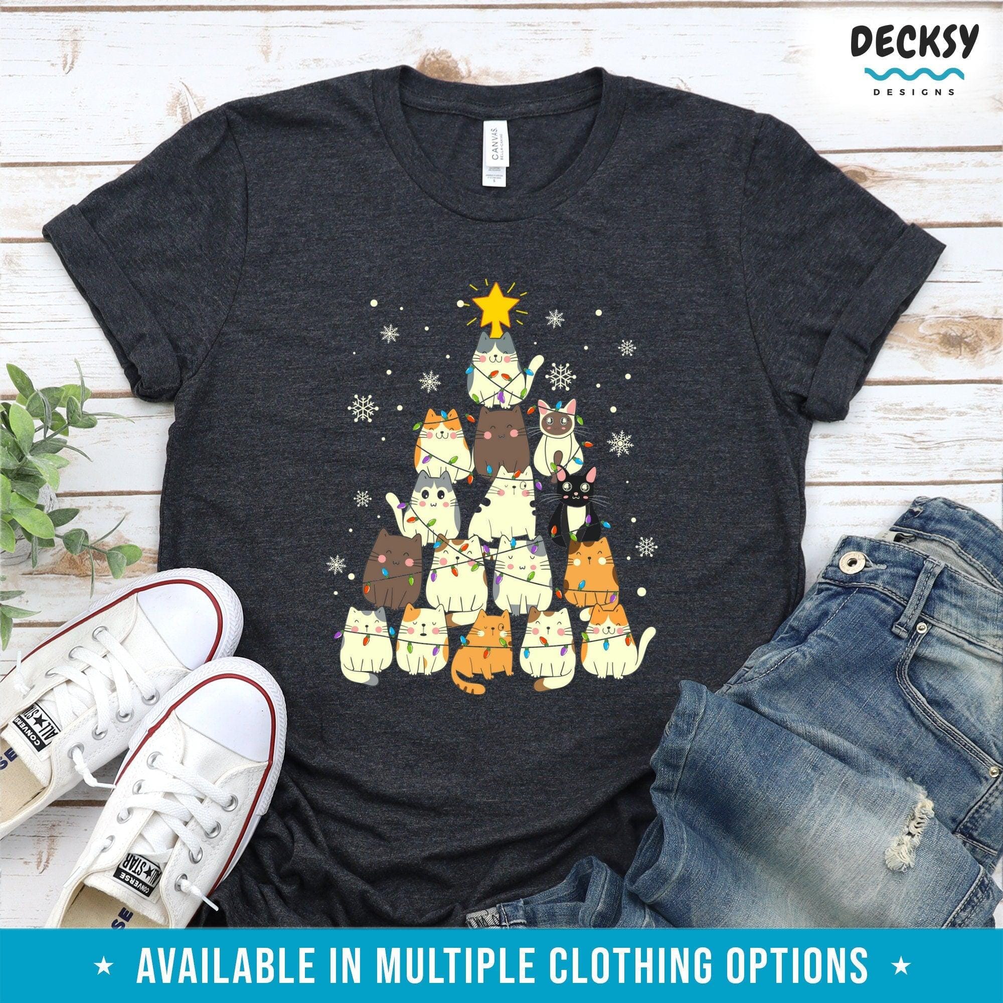 Cat Christmas Shirt, Gift For Cat Lover-Clothing:Gender-Neutral Adult Clothing:Tops & Tees:T-shirts:Graphic Tees-DecksyDesigns