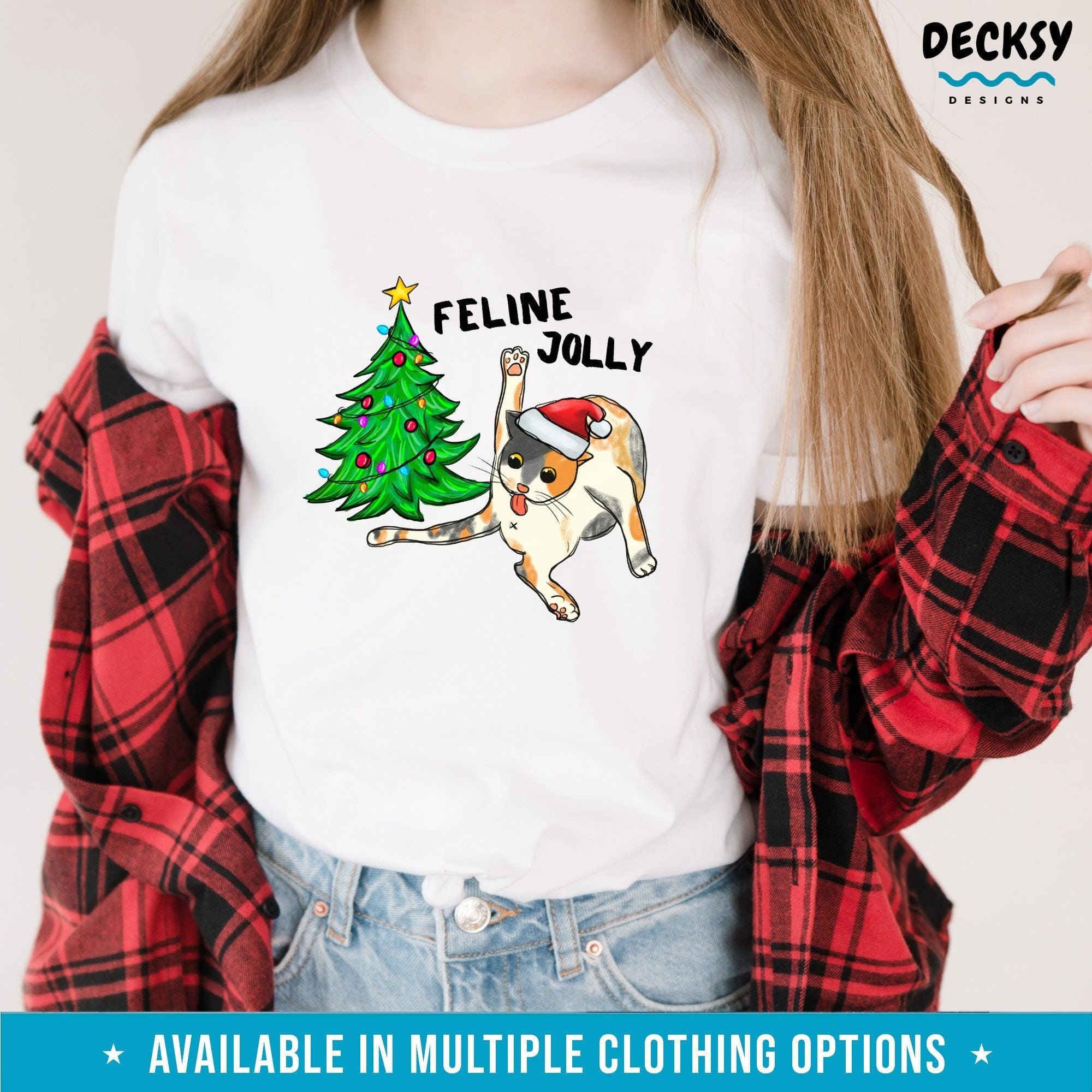 Cat Christmas Tree Shirt, Funny Xmas Gift for Cat Lover-Clothing:Gender-Neutral Adult Clothing:Tops & Tees:T-shirts:Graphic Tees-DecksyDesigns