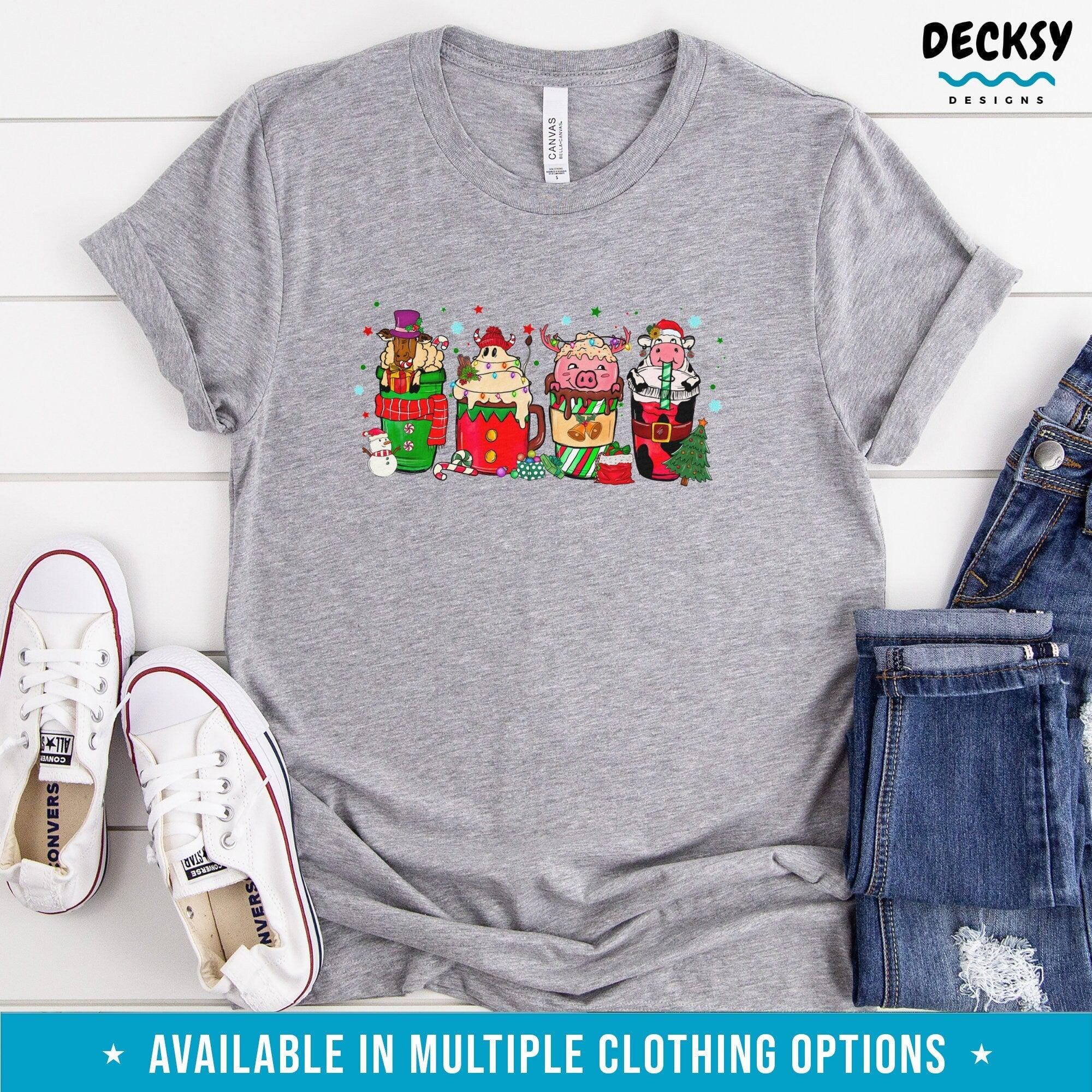 Christmas Coffee Drinks Shirt, Farm Animal Gift, Funny Xmas Sweatshirt Hoodie-Clothing:Gender-Neutral Adult Clothing:Tops & Tees:T-shirts:Graphic Tees-DecksyDesigns