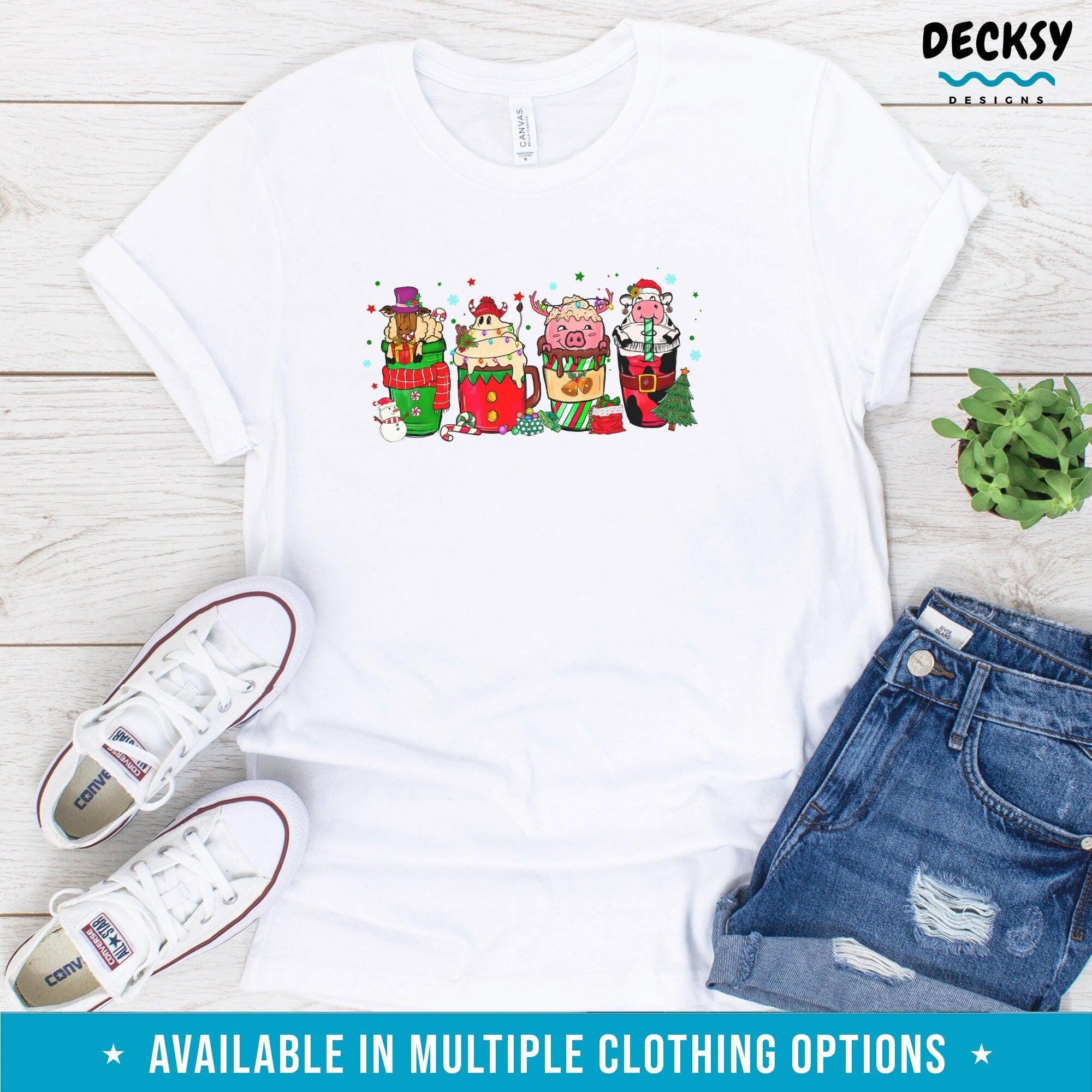 Christmas Coffee Drinks Shirt, Farm Animal Gift, Funny Xmas Sweatshirt Hoodie-Clothing:Gender-Neutral Adult Clothing:Tops & Tees:T-shirts:Graphic Tees-DecksyDesigns