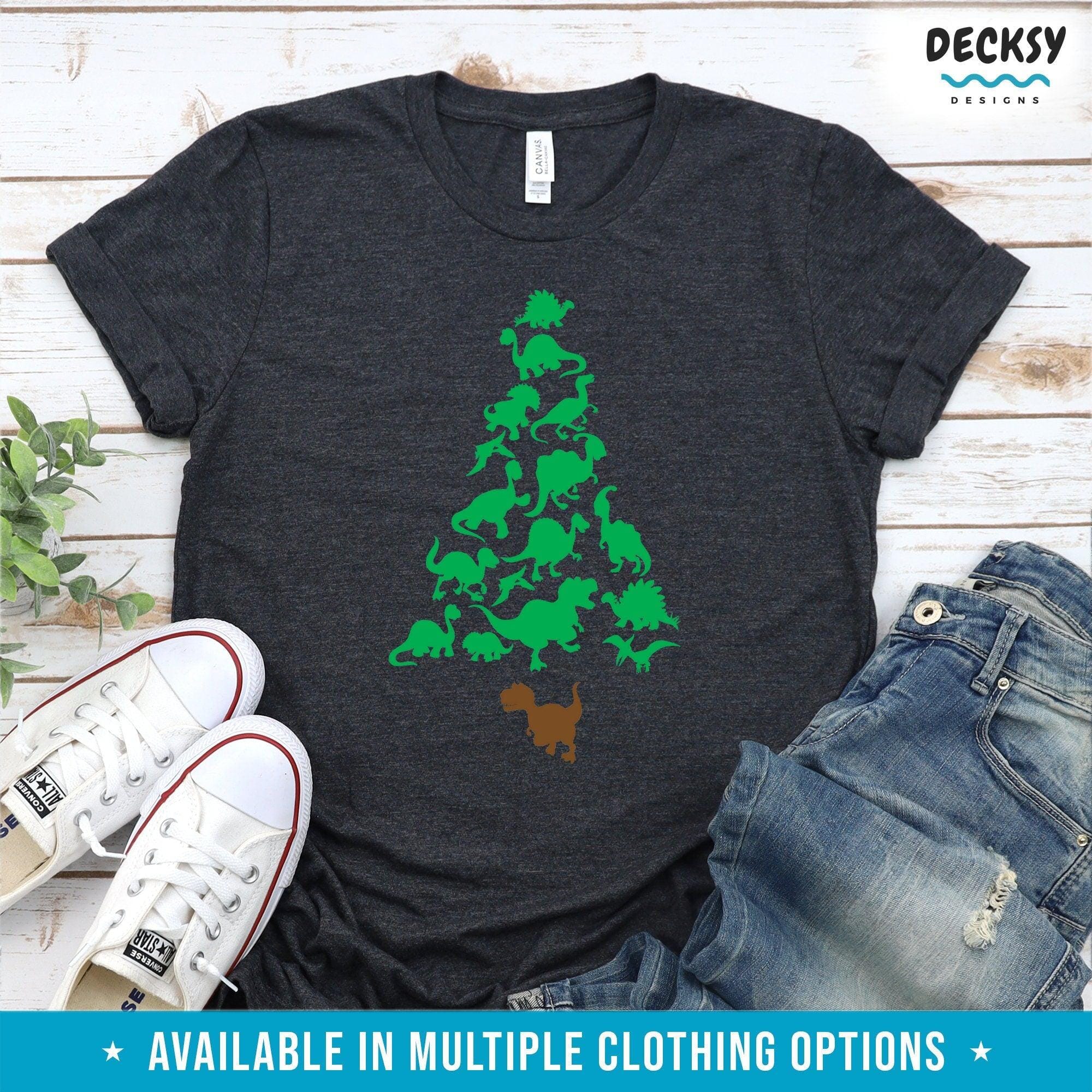 Christmas Tree Dinosaur Tshirt, Tree Rex Sweatshirt Hoodie, Merry Xmas Gift-Clothing:Gender-Neutral Adult Clothing:Tops & Tees:T-shirts:Graphic Tees-DecksyDesigns