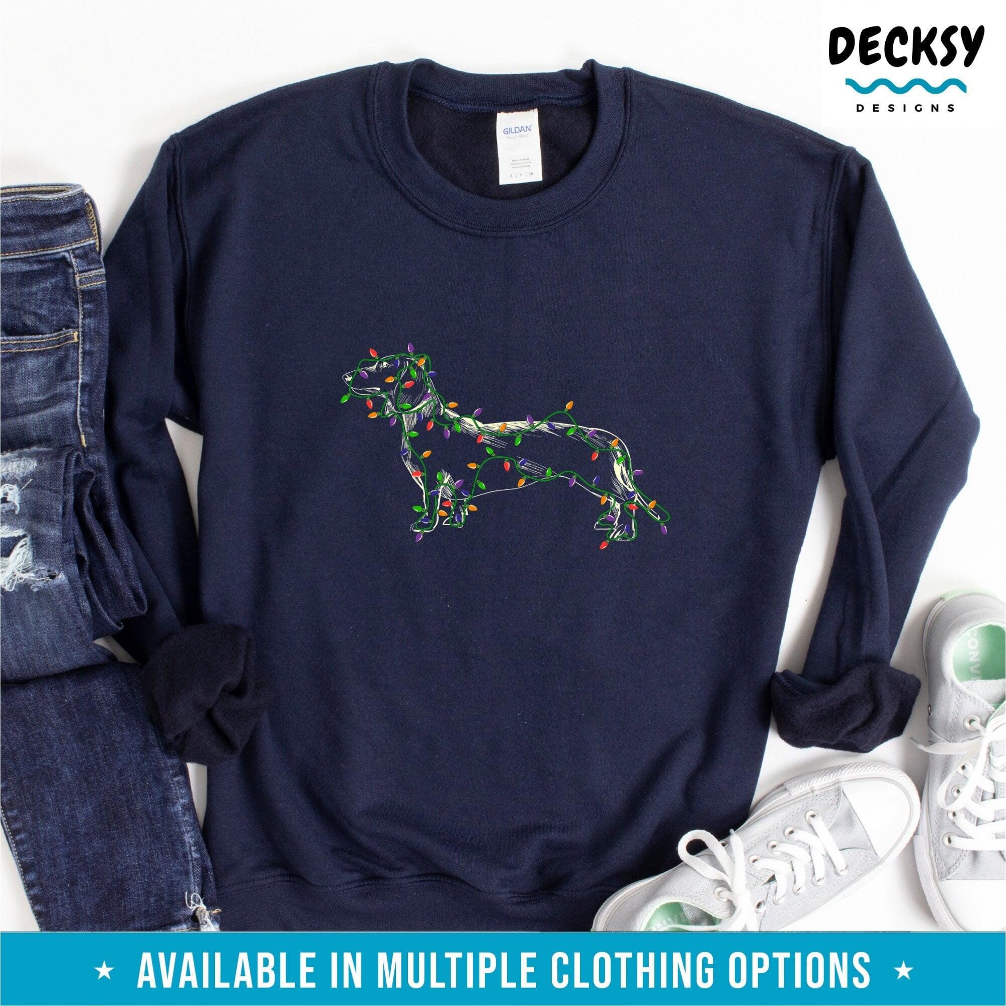 Dachshund Christmas Tee Shirt, Dog Lover Gift-Clothing:Gender-Neutral Adult Clothing:Tops & Tees:T-shirts:Graphic Tees-DecksyDesigns