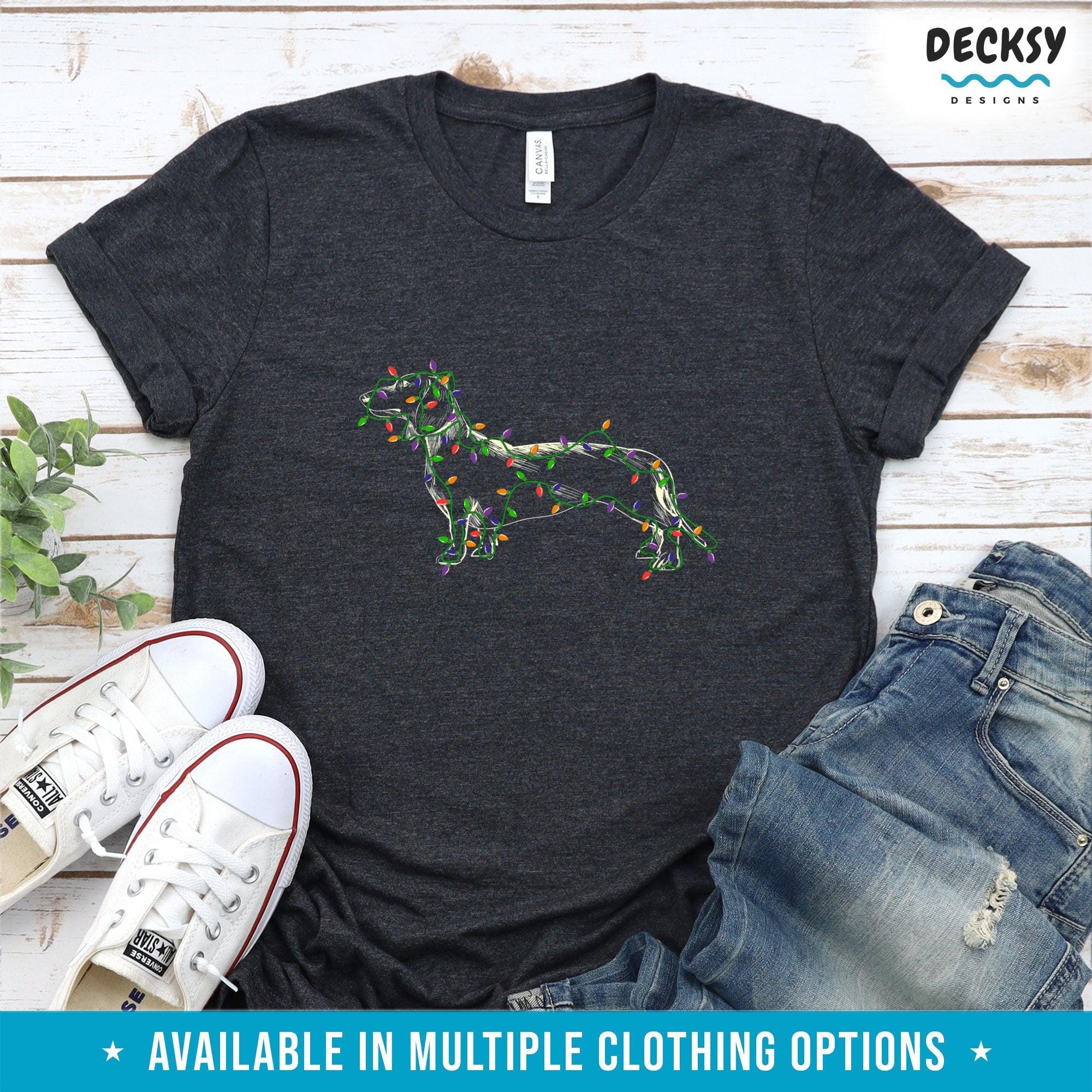 Dachshund Christmas Tee Shirt, Dog Lover Gift-Clothing:Gender-Neutral Adult Clothing:Tops & Tees:T-shirts:Graphic Tees-DecksyDesigns