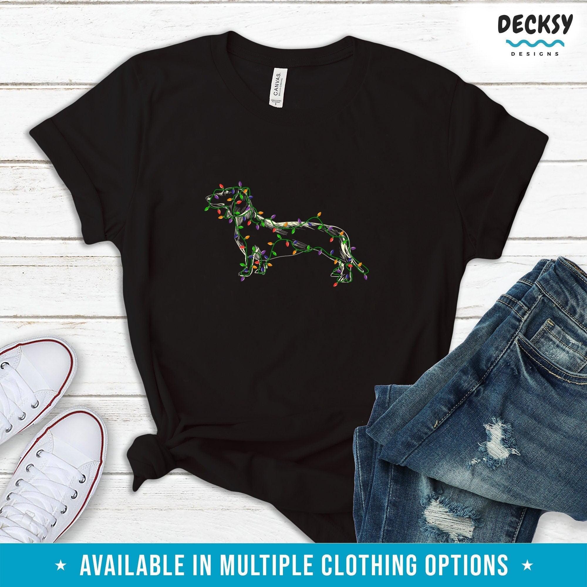 Dachshund Christmas Tee Shirt, Dog Lover Gift-Clothing:Gender-Neutral Adult Clothing:Tops & Tees:T-shirts:Graphic Tees-DecksyDesigns