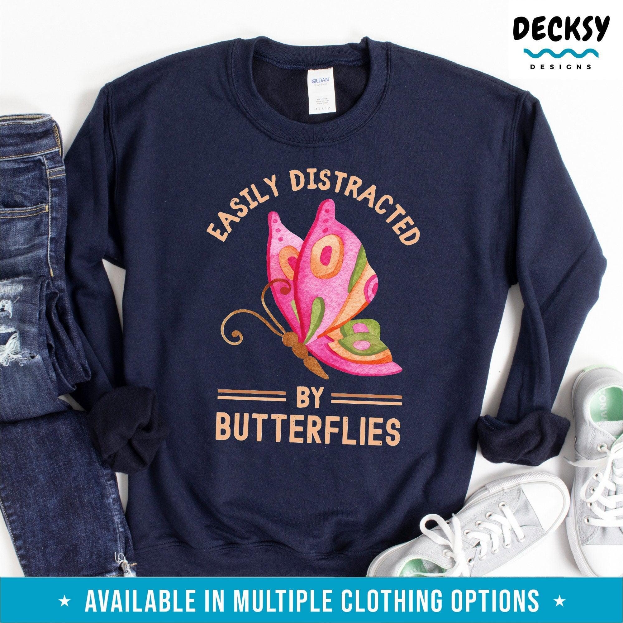 Easily Distracted By Butterfly Shirt, Gift For Butterfly Lover-Clothing:Gender-Neutral Adult Clothing:Tops & Tees:T-shirts:Graphic Tees-DecksyDesigns