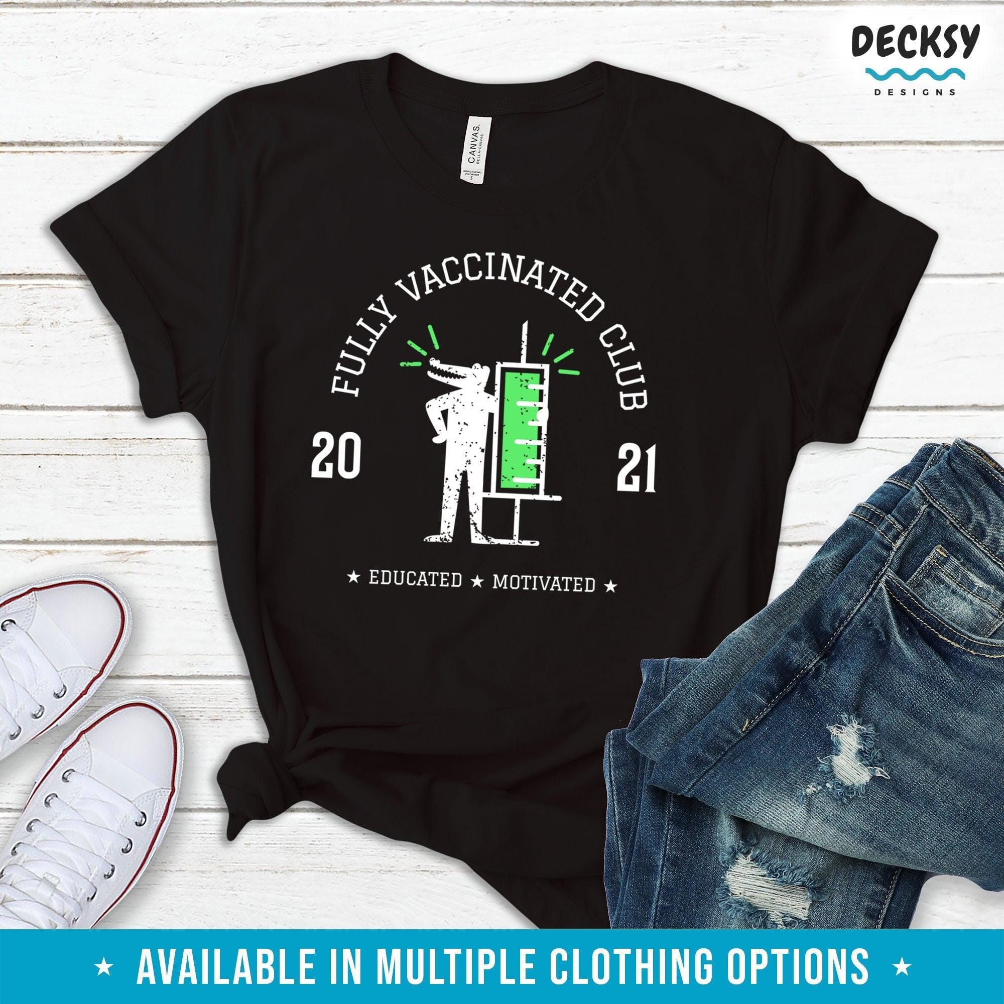 Fully Vaccinated Club 2021 Tshirt, Pro Vaccination Gift-Clothing:Gender-Neutral Adult Clothing:Tops & Tees:T-shirts:Graphic Tees-DecksyDesigns