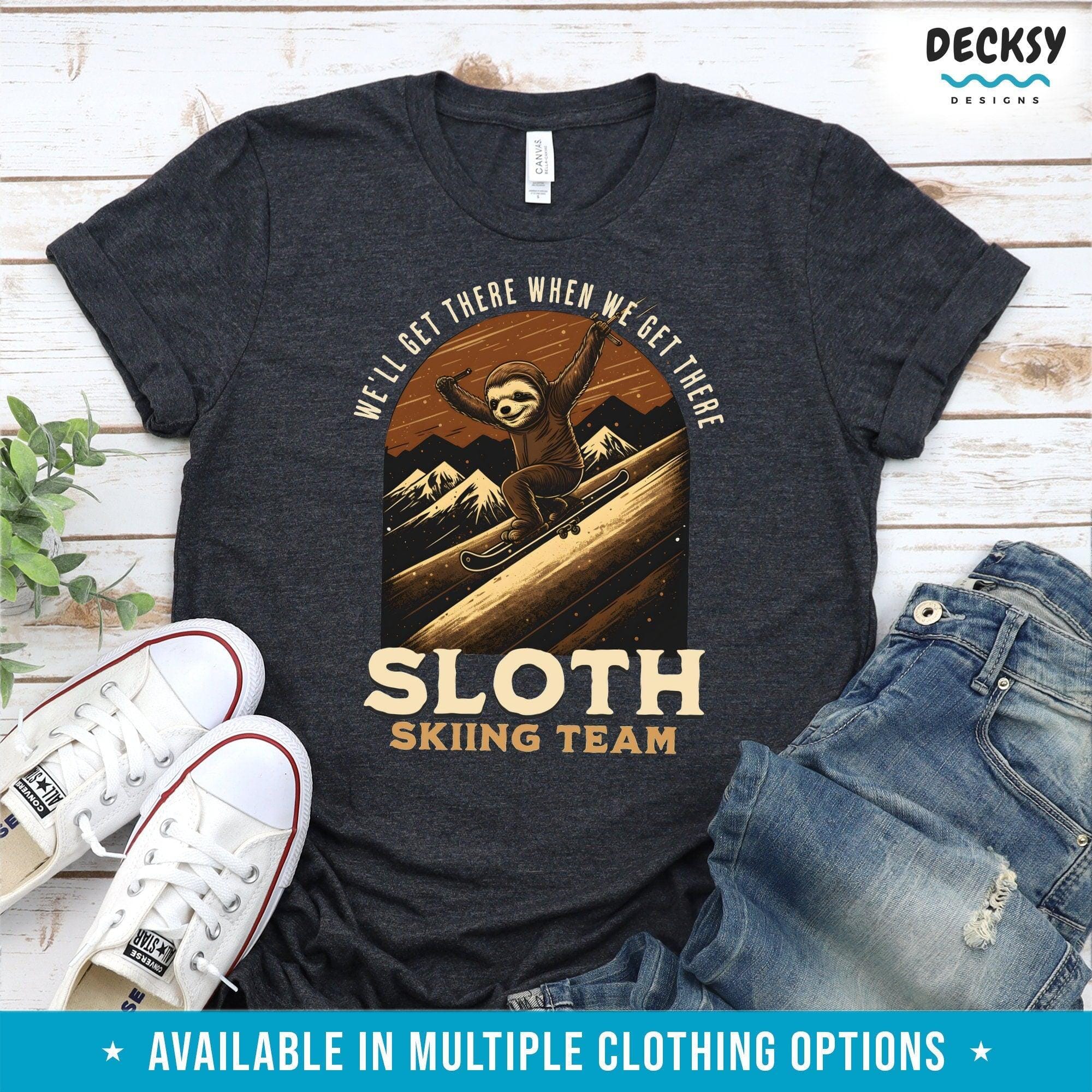 Funny Sloth Skiing Sweatshirt, Ski Lovers Gift-Clothing:Gender-Neutral Adult Clothing:Tops & Tees:T-shirts:Graphic Tees-DecksyDesigns