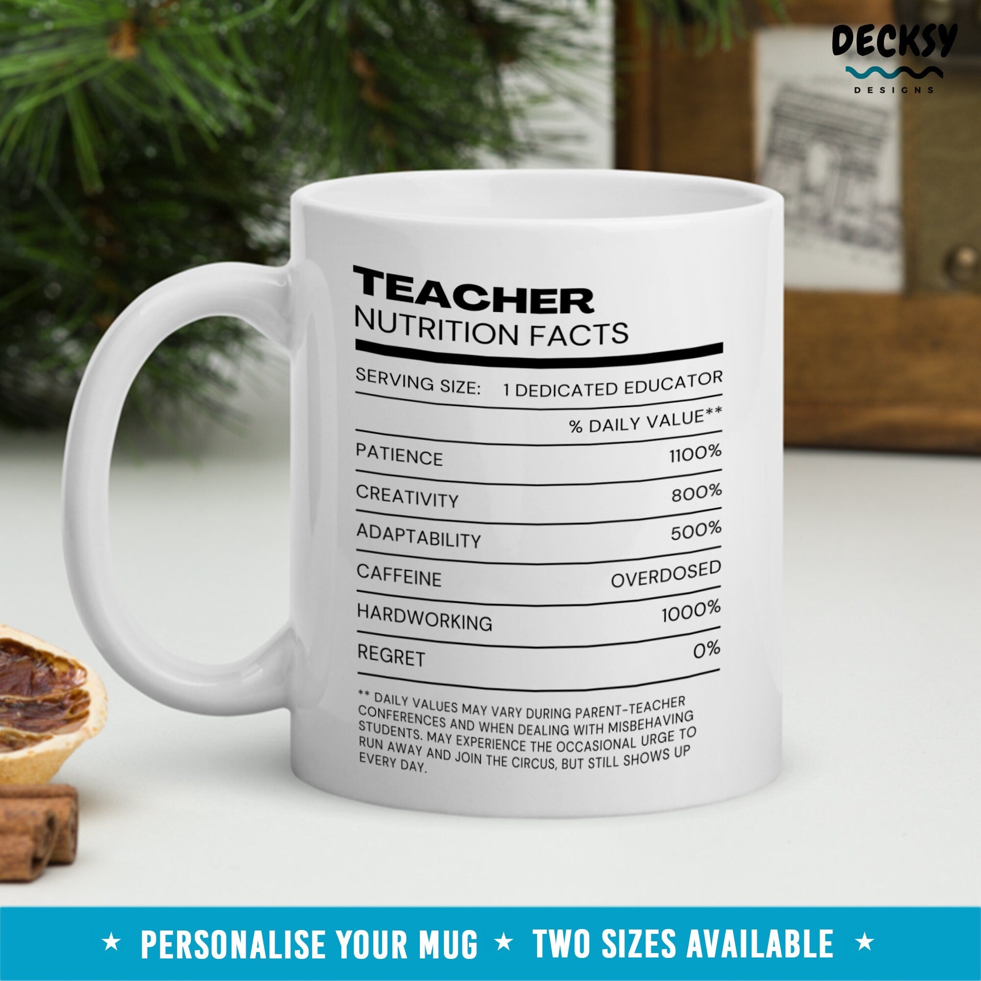Teacher Nutrition Facts Coffee Mug, Personalised Gift For Teacher, School Teaching Assistant Gift, Daycare Educator Mug, Teacher Birthday Mugs by DecksyDesigns