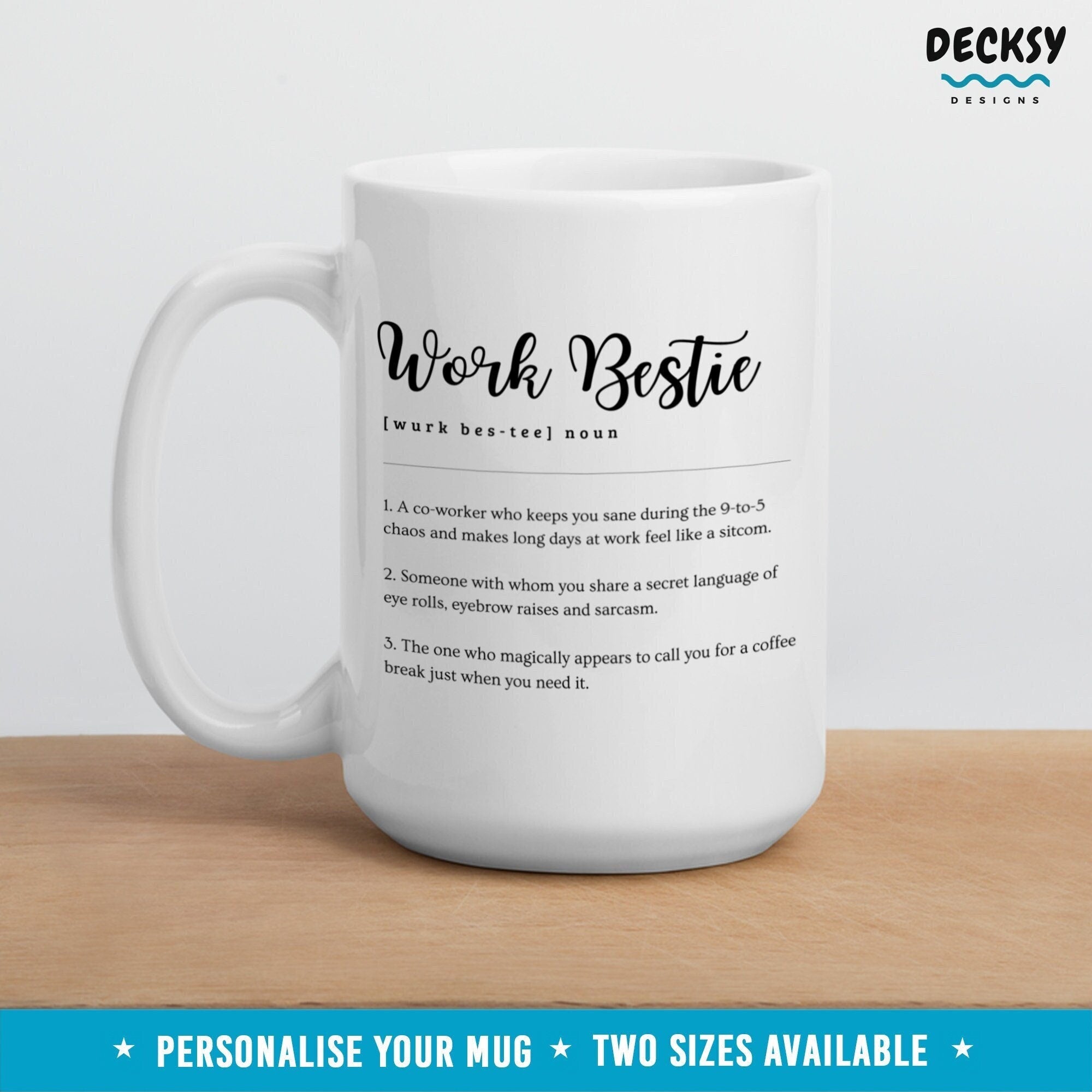 Work Bestie Mug, Custom Gift For Coworker, Personalised Gift For Work Friend Funny Colleague Appreciation Gift, Work Colleague Birthday Gift Mugs by DecksyDesigns