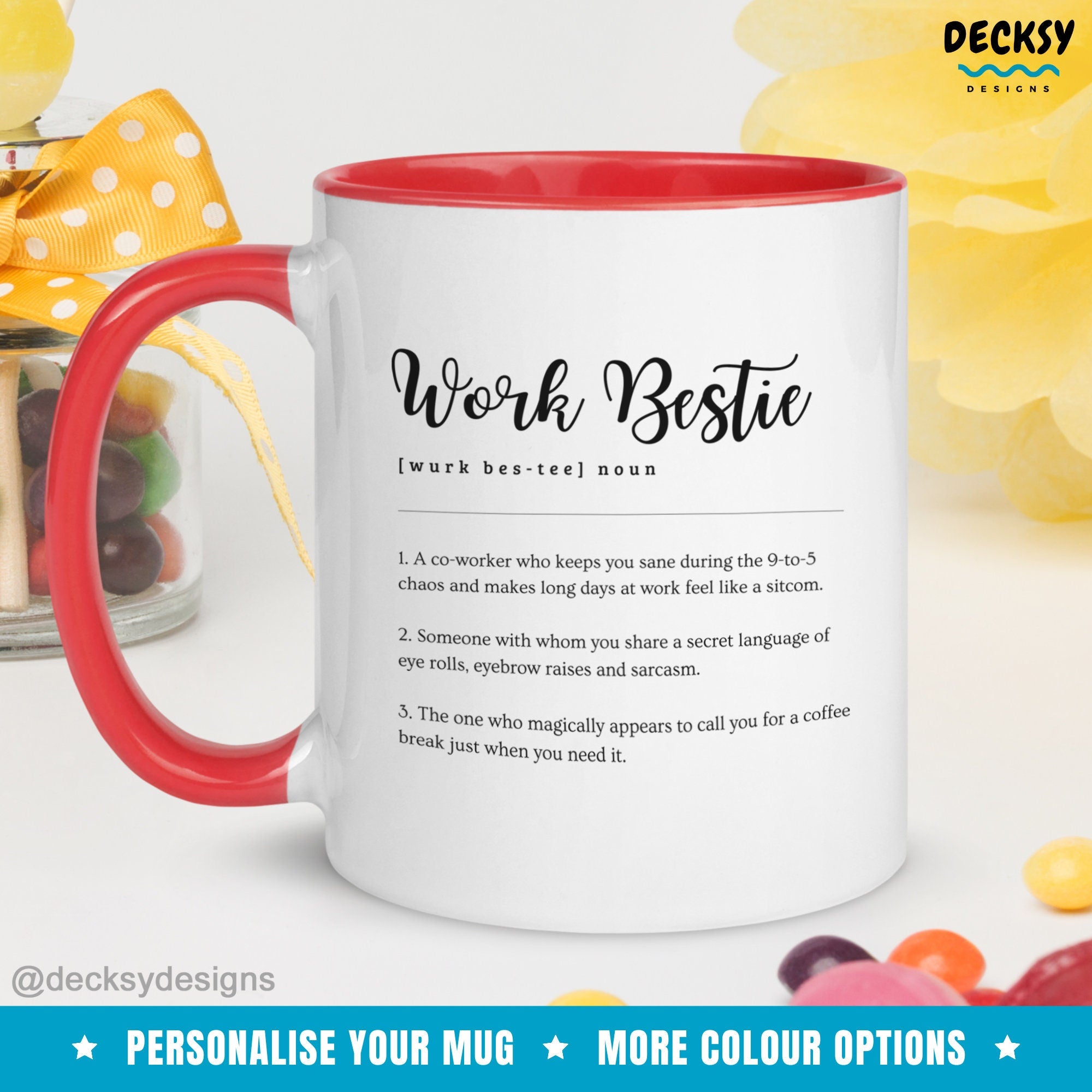 Work Bestie Mug, Custom Gift For Coworker, Personalised Gift For Work Friend Funny Colleague Appreciation Gift, Work Colleague Birthday Gift Mugs by DecksyDesigns
