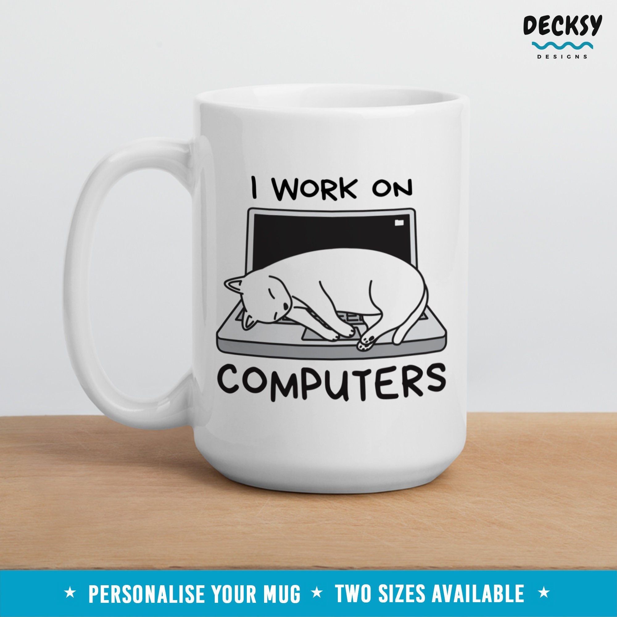 Cat And Computer Mug, Funny Coworker Gifts, Cat Lover Gift Idea, Cute Cat Dad Mug, Custom Cat Owner Mug, Personalised Computer Cat Mom Mug Mugs by DecksyDesigns