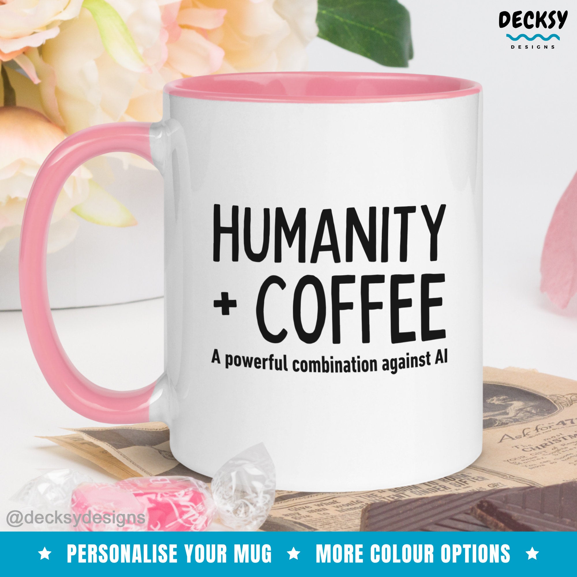 Human and Coffee Against AI Mug, Personalized Gift, Funny Custom Mug, Artificial Intelligence Mug, Office Coworker Mug, Gift For Colleague Mugs by DecksyDesigns