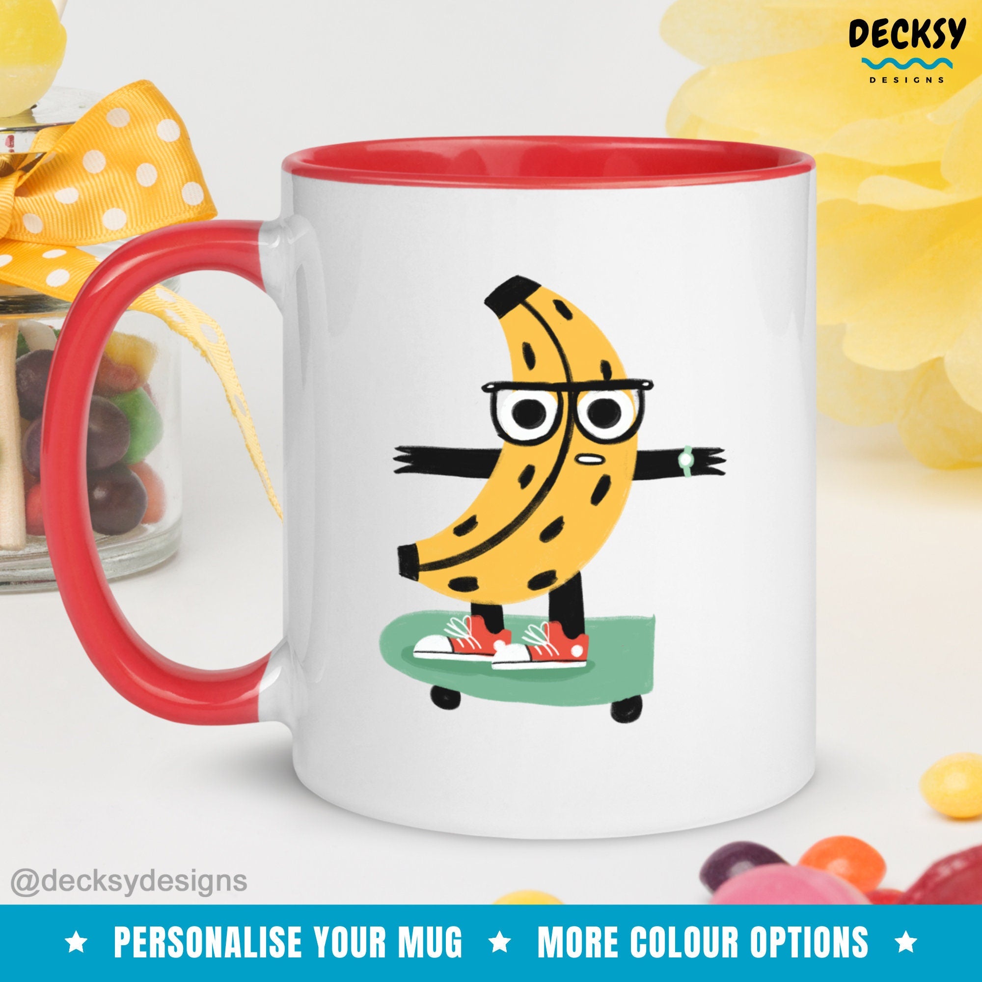 Banana Skate Mug, Banana Lover Gift, Skateboard Mug, Funny Banana Skater Mug, Cute Personalised Banana Fan Gift, Custom Banana Fruit Mug Mugs by DecksyDesigns