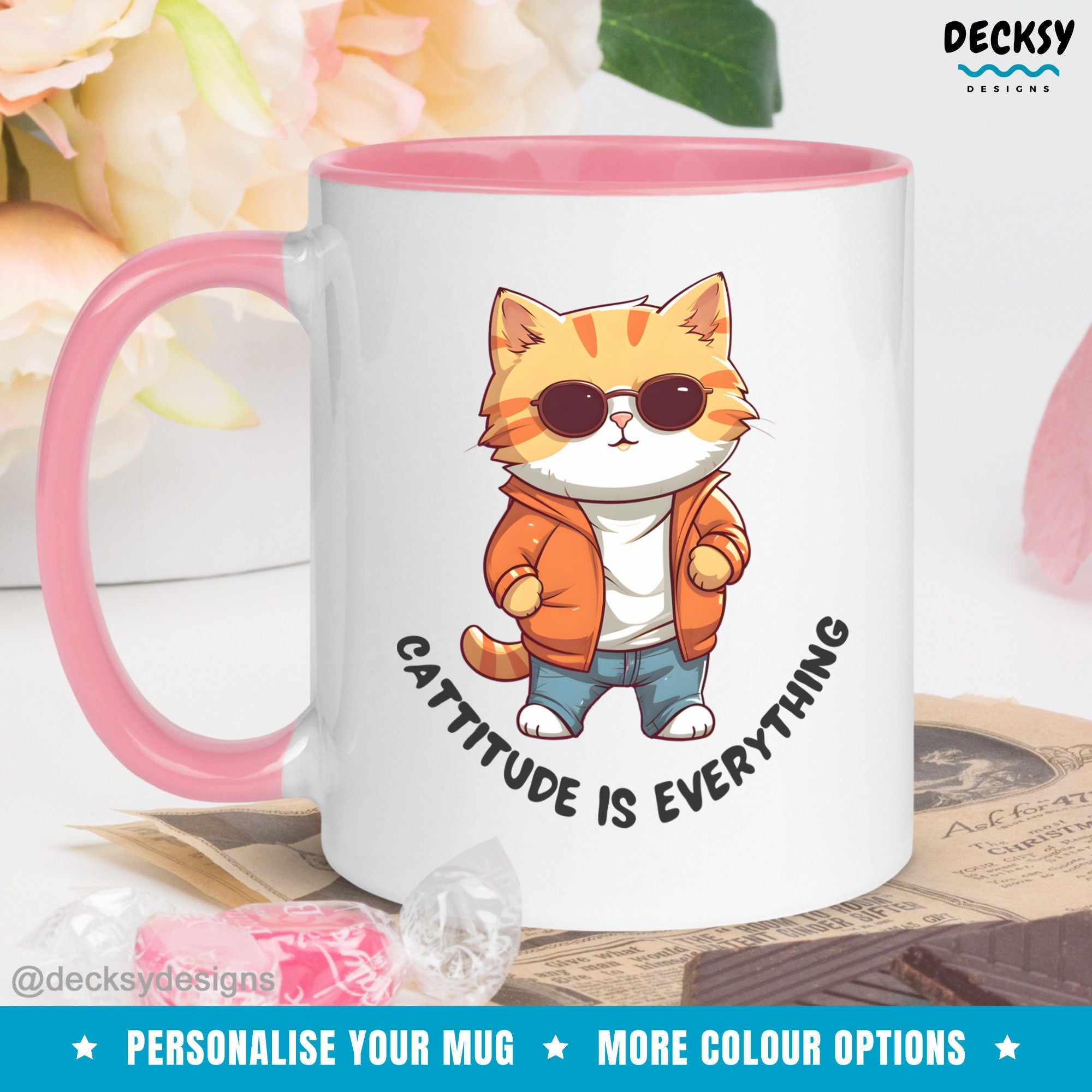 Cattitude Coffee Mug, Funny Cat Owner Gift, Custom Cappucino Cup, Gift For Cat Dad, Grumpy Cat Mug, Vet Assistant Gifts, Funny Cat Mama Cup Mugs by DecksyDesigns