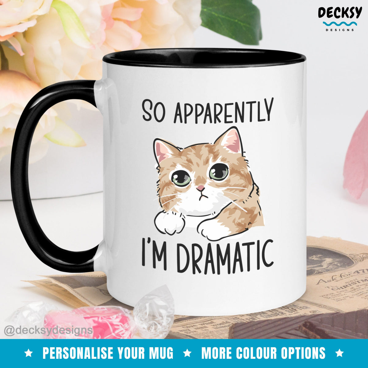 Dramatic Cat Mug, Cat Owner Gift, Funny Cat Mug, Custom Cat Mom Mug, Personalised Cat Coffee Mug, Dramatic Person Gift, Drama Teacher Gift Mugs by DecksyDesigns