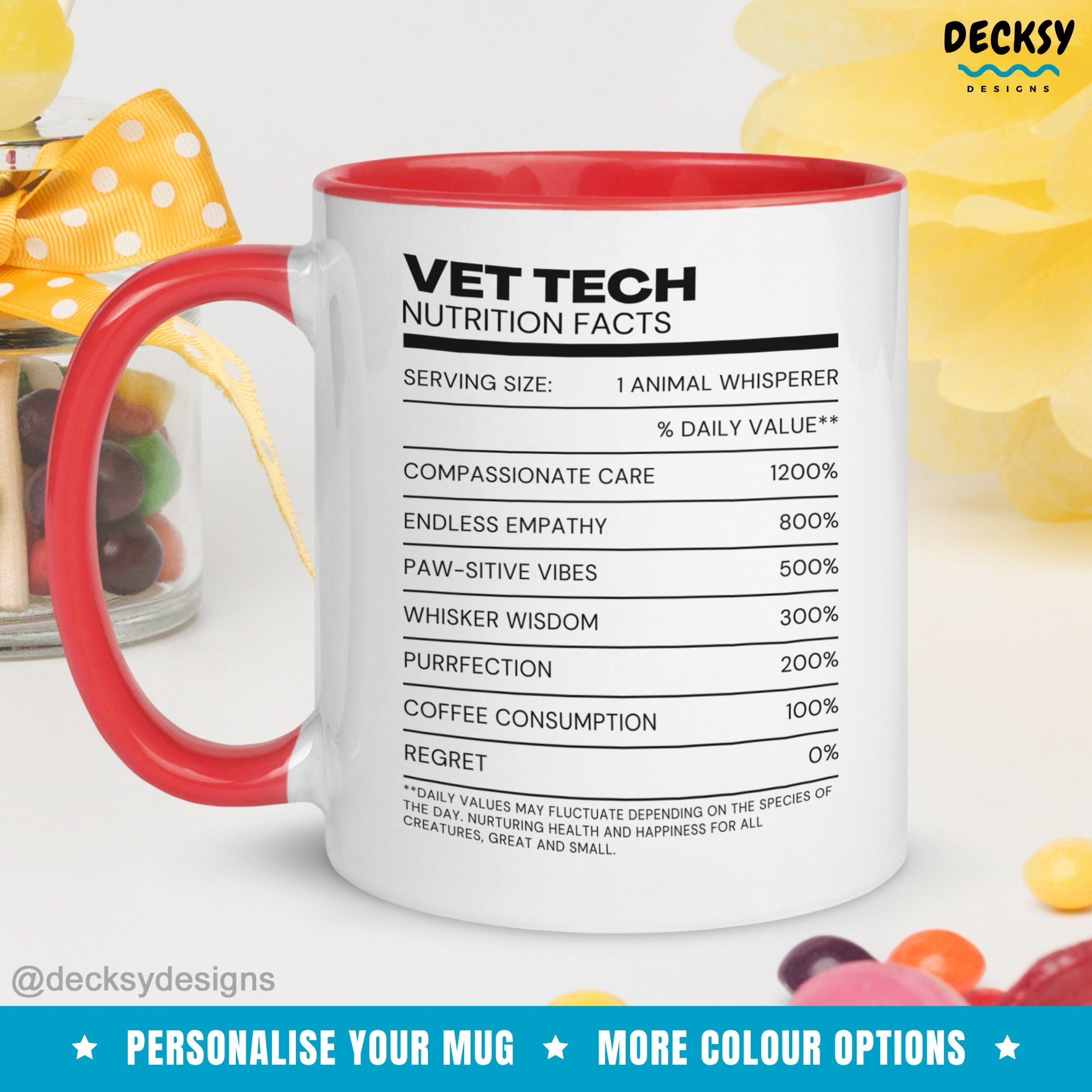 Veterinary Tech Nutrition Facts Mug, Custom Gift For Vet Tech, Coworker Gift From Supervisor, Vet Tech Cup, Gift For Trainee Animal Doctor Mugs by DecksyDesigns