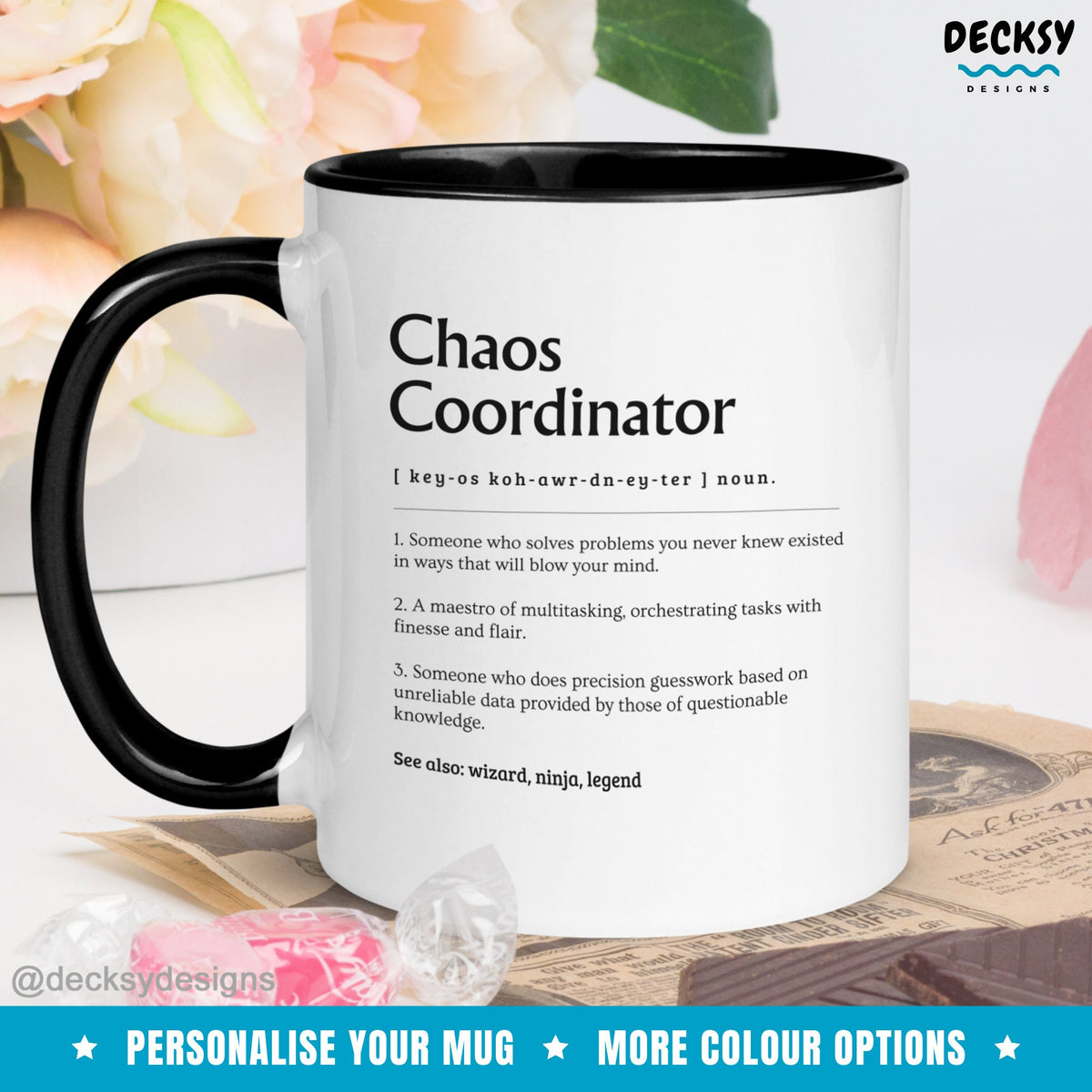 Chaos Coordinator Definition Mug, Custom Office Manager Gift, Coworker Administrator Birthday Gift, Work Coffee Cup, Funny Boss Admin Staff Mugs by DecksyDesigns