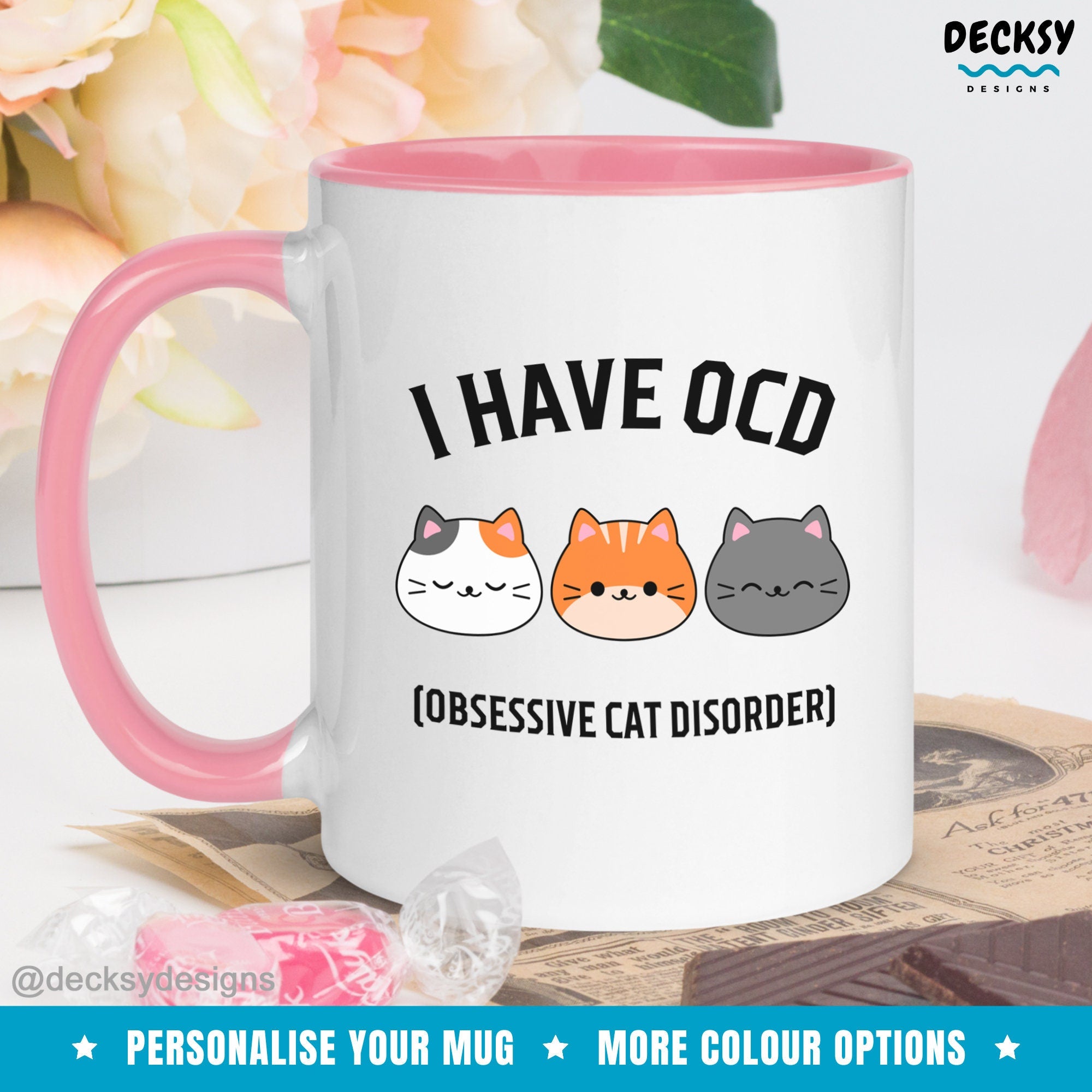 Cat Lover Mug, Personalised Cat Mama Gift, Custom Cat Dad Mug, Ocd Mug Funny, Kitten Coffee Cup, Crazy Cat Lady Gift For Animal Lover Mother Mugs by DecksyDesigns