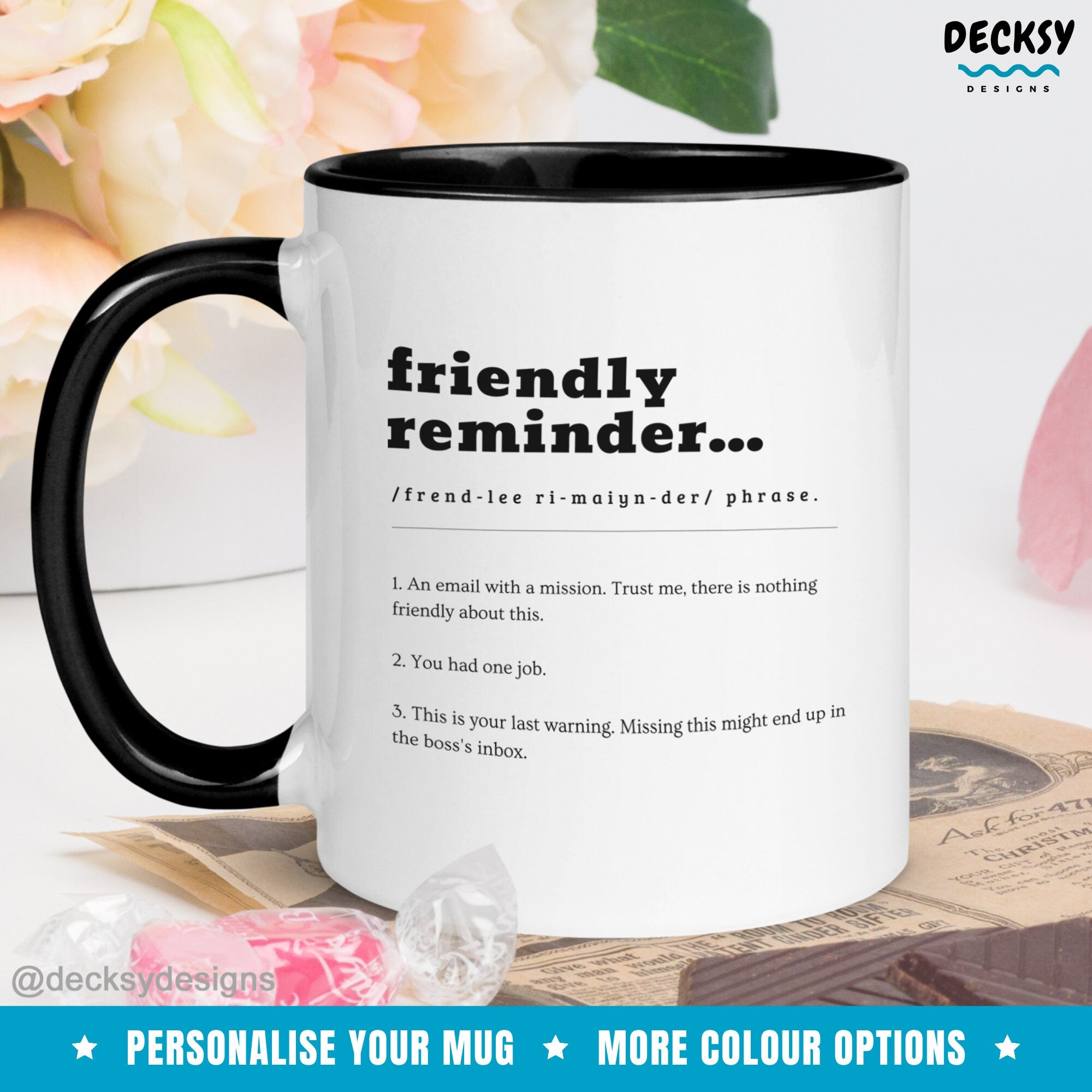 Funny Working Gift, Friendly Reminder Definition Mug, Custom Home Office Cup, Virtual Meeting Mug, Leaving Gift Mug, Morning Work HumourMug Mugs by DecksyDesigns