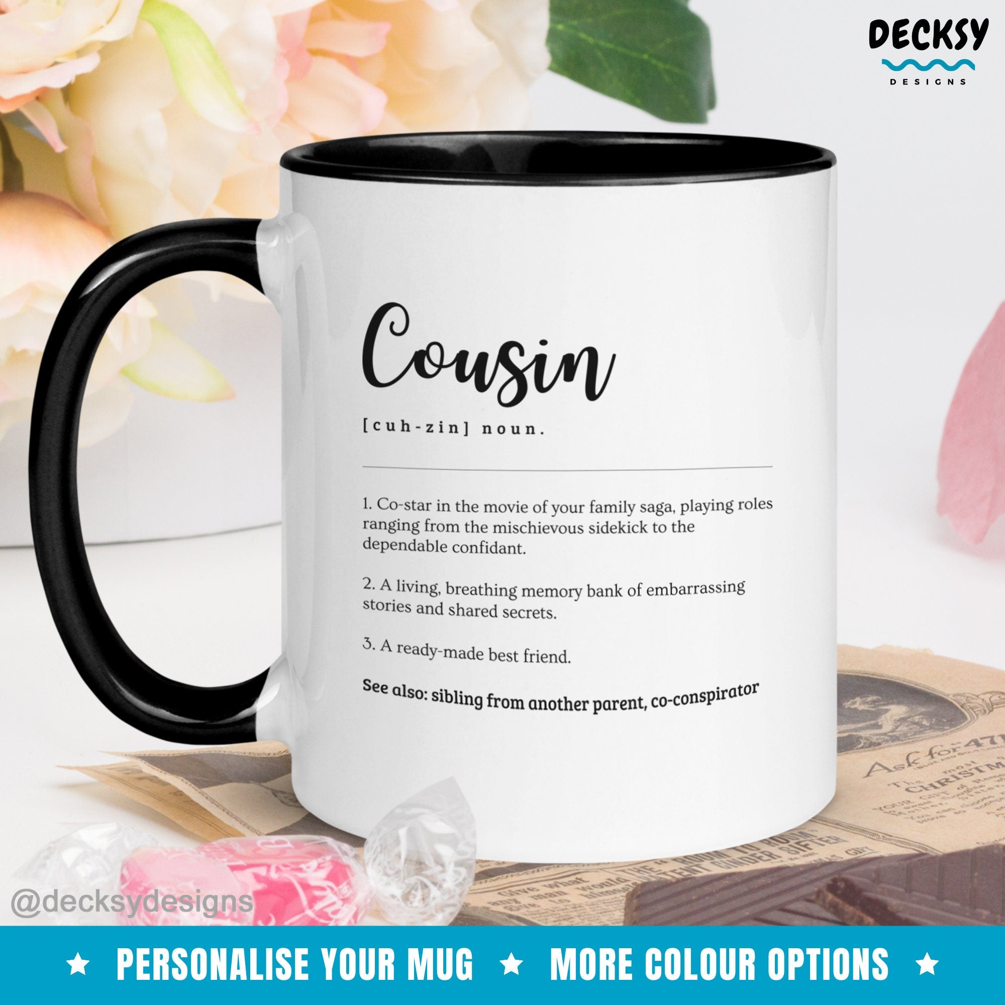 Cousin Mug, Gift for Cousins, Custom Gift for Cousin, Cousin Birthday Gift, Personalized Gift For Cousins, Funny Defintion Cousin Name Gift Mugs by DecksyDesigns