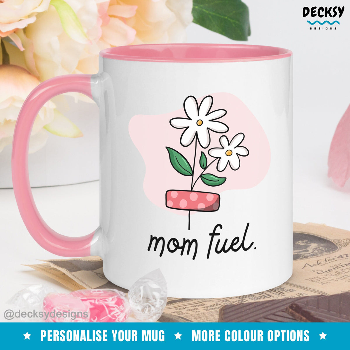 Mom Fuel Mug, Personalised Gift For Mother, Mothers Day Mug, Gift From Daughter, New Mum Gift For Wife, Flower Morning Mug Best Mom Ever Mug Mugs by DecksyDesigns