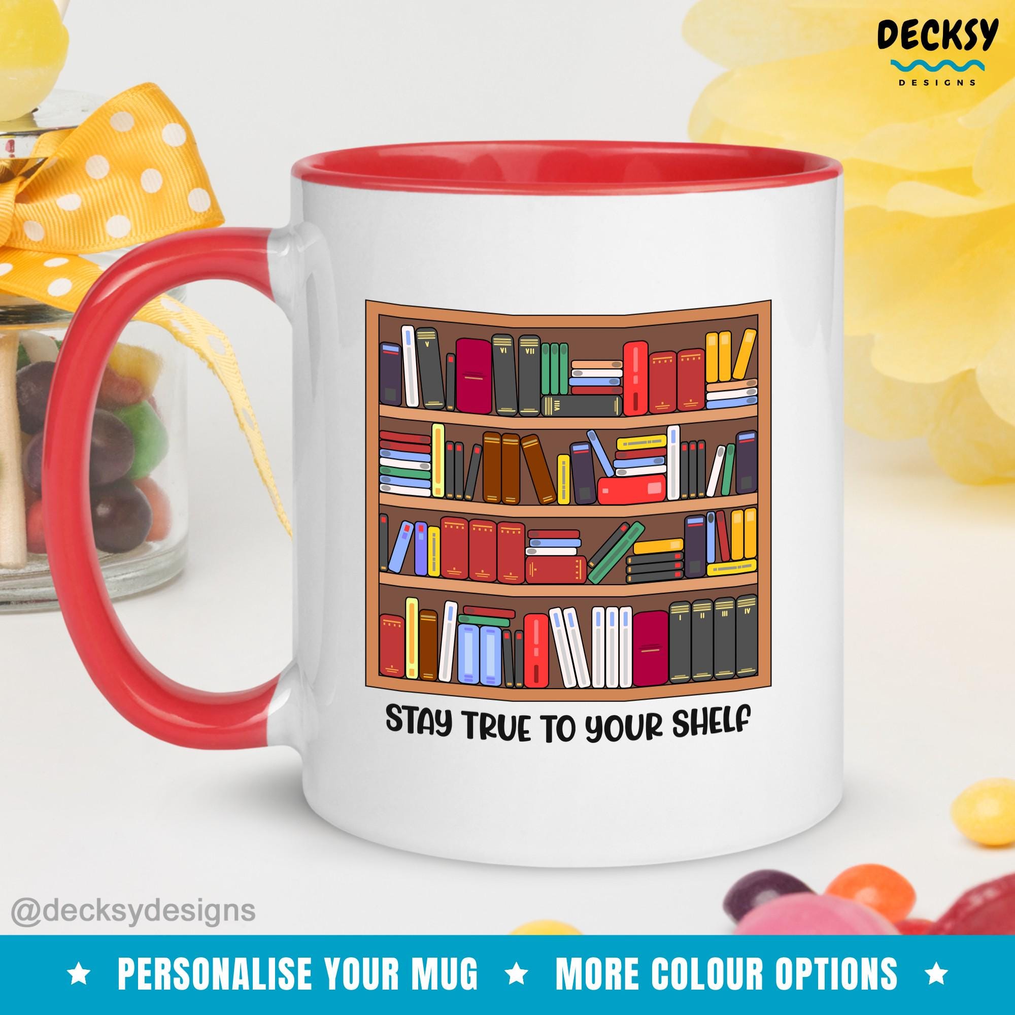 Bookshelf Coffee Mug, Personalised Bookworm Gift For Reader, Librarian Coffee Cup, Reading Teacher Christmas Gift, Bookish Custom Mug Mugs by DecksyDesigns