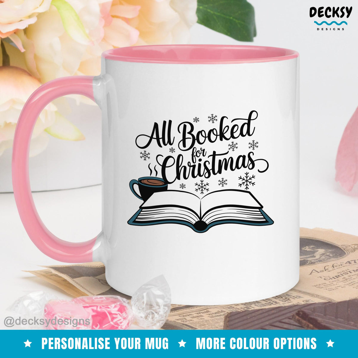 Christmas Book Mug, Custom Gift For Book Lover, Reading Mug Gift, Holiday Book Mug, Gift For Introvert, Bookworm Mug, Christmas Coffee Cup Mugs by DecksyDesigns