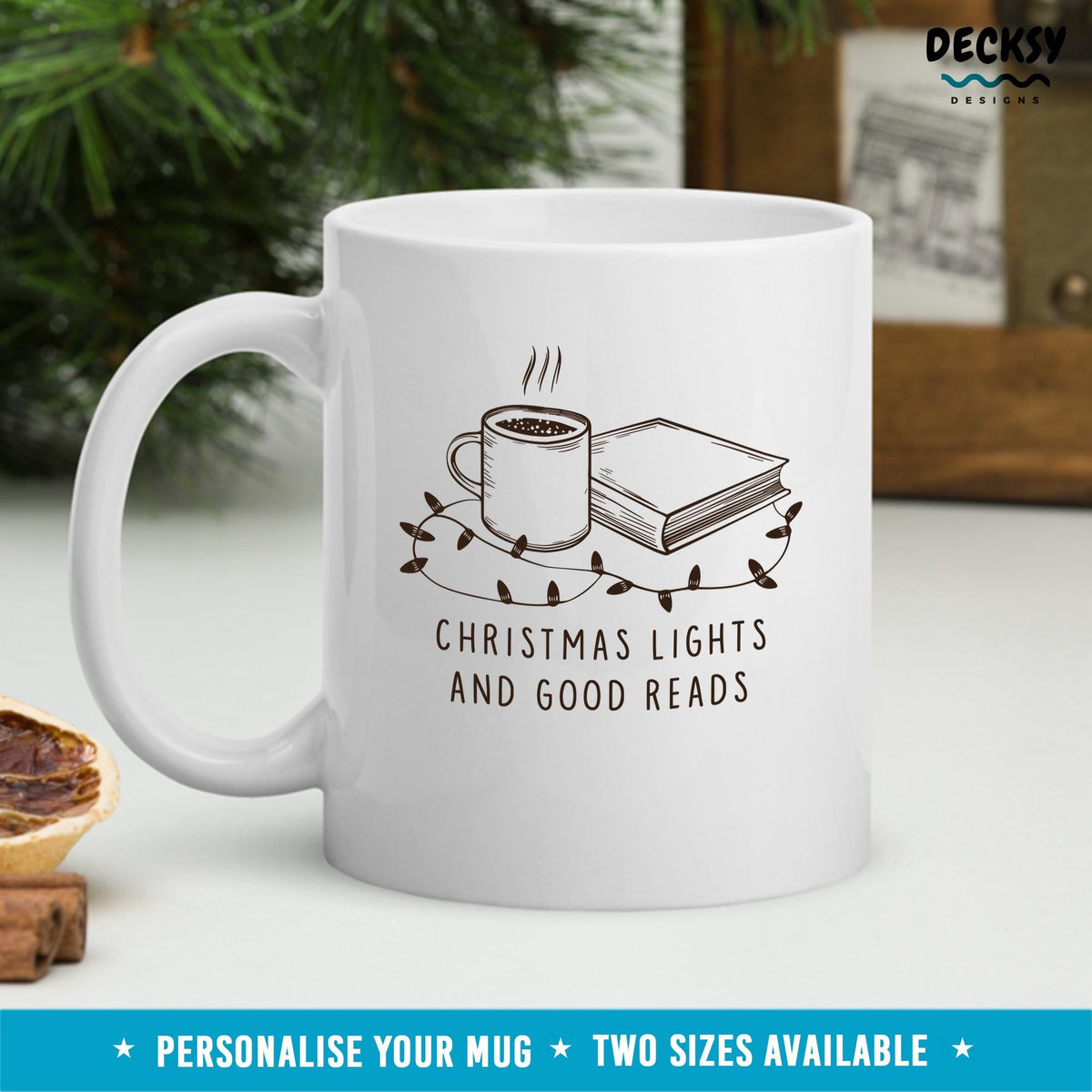 Book Lover Personalised Christmas Mug, Reading Gift For Bookworm, School Librarian Gift, Book Lover Teacher Christmas Coffee Cup Mugs by DecksyDesigns