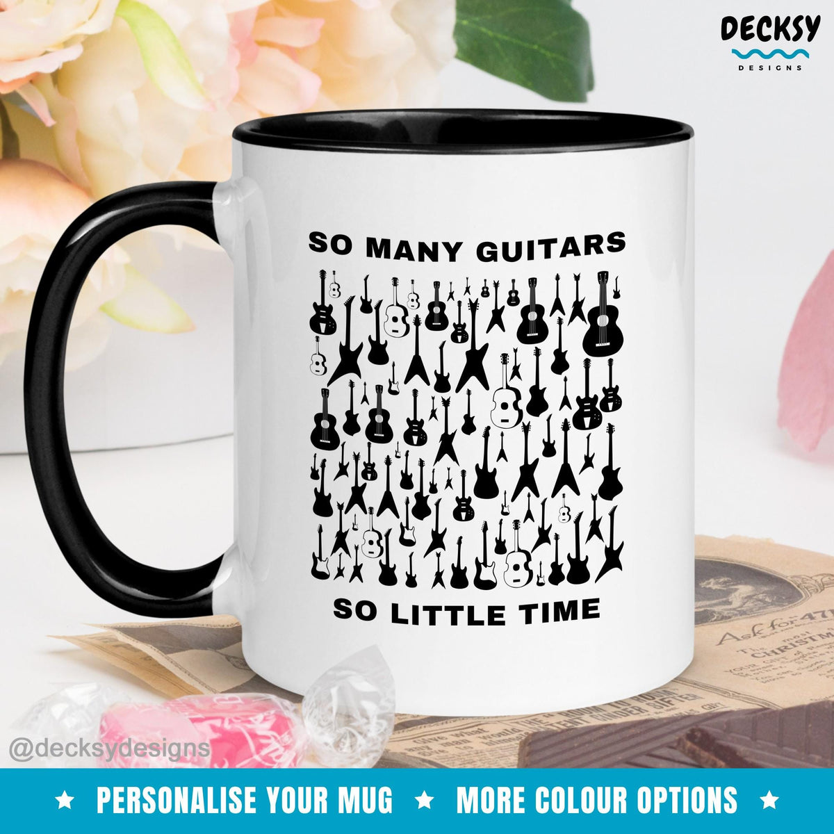 Guitar Lover Mug, Custom Gift For Guitarist, Music Teacher Mug, Personalised Guitar Player Gift Mugs by DecksyDesigns