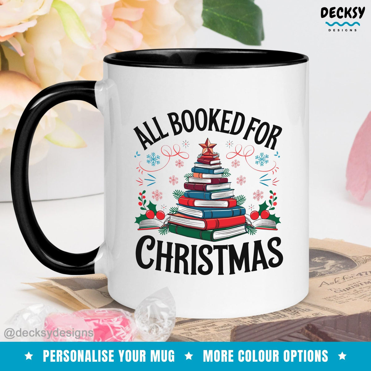 Christmas Book Mug, Personalised Reading Mug Gift, Christmas Coffee Mug, Secret Santa Gift For Reader, Librarian Teacher Cup, Book Club Mug Mugs by DecksyDesigns