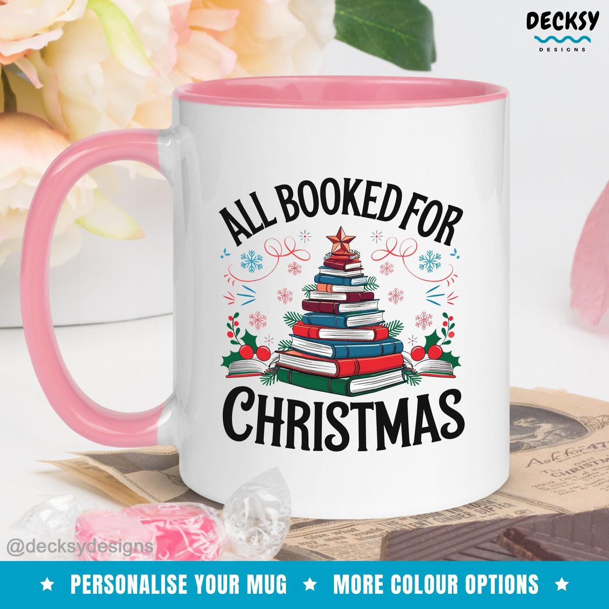 Christmas Book Mug, Personalised Reading Mug Gift, Christmas Coffee Mug, Secret Santa Gift For Reader, Librarian Teacher Cup, Book Club Mug Mugs by DecksyDesigns