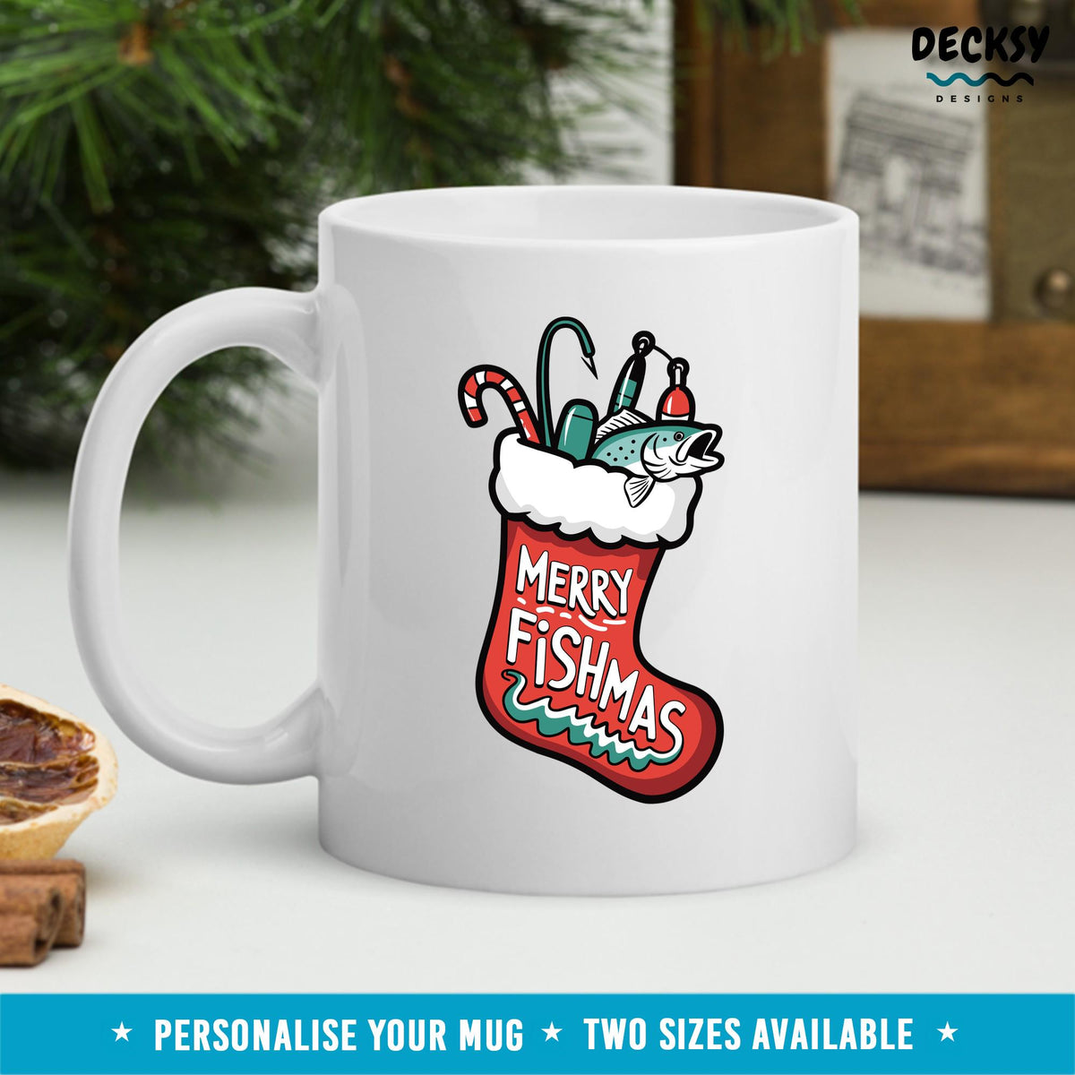 Xmas Fishing Mug, Christmas Fishing Mug Dad, Custom Fishing Gift Men, Fishing Lover Gift, Personalised Gifts for Him, Holiday Camping Mug Mugs by DecksyDesigns