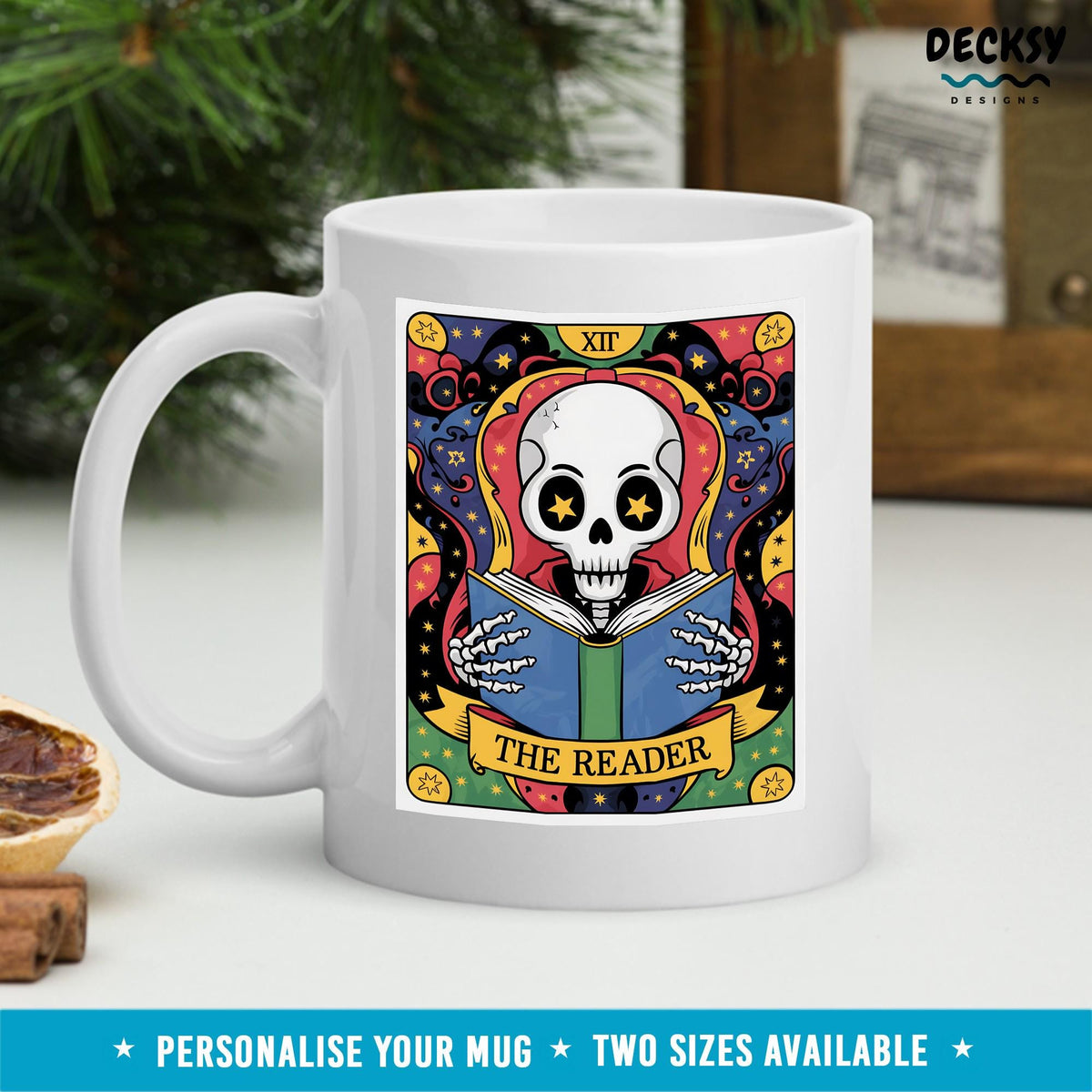 Skeleton Reading Mug, Bookish Gift For Her, Reading Skull Mug, Gift For Book Lover, Book Club Gifts, Bookworm Mug, The Reader Tarot Cup Mugs by DecksyDesigns