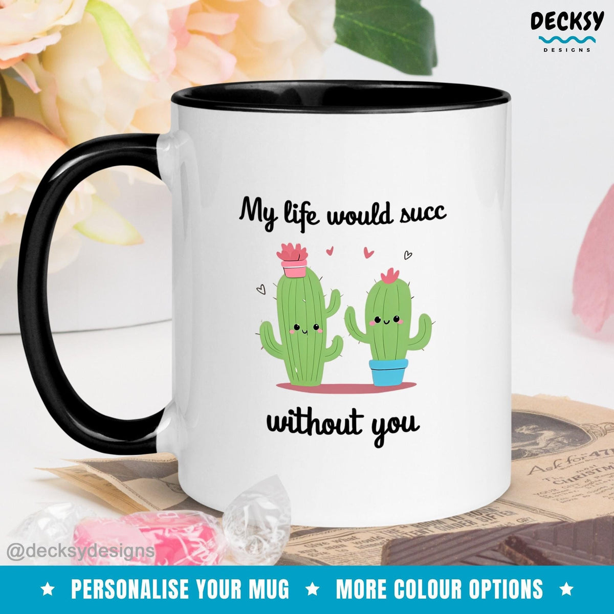 Custom Couples Mug, Succulent Lover Gift, Cactus Mug, Anniversary Gift For Husband, Cute Romantic Gift, Personalised Valentine's Day Gift Mugs by DecksyDesigns