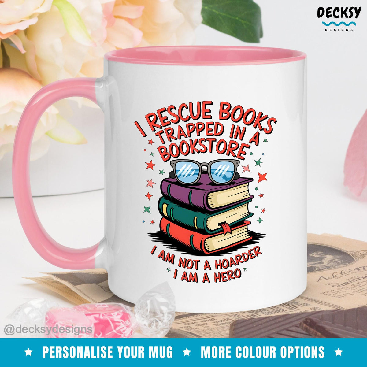 Book Lover Mug: Funny Bookworm Gift, Book Rescue Hero Mugs by DecksyDesigns