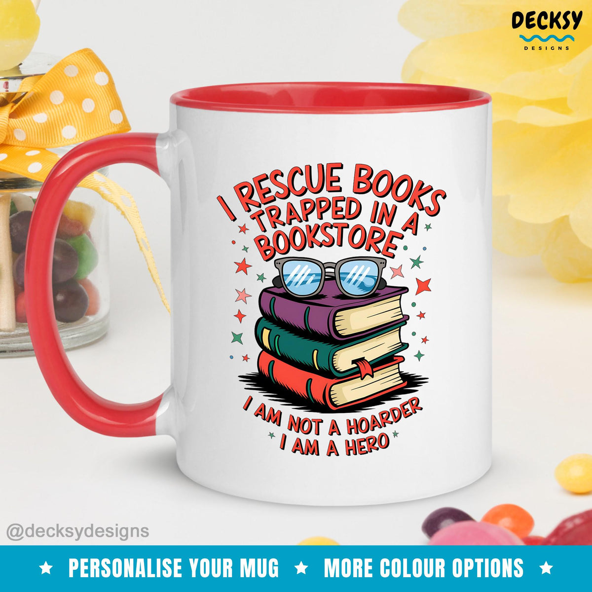 Book Lover Mug: Funny Bookworm Gift, Book Rescue Hero Mugs by DecksyDesigns