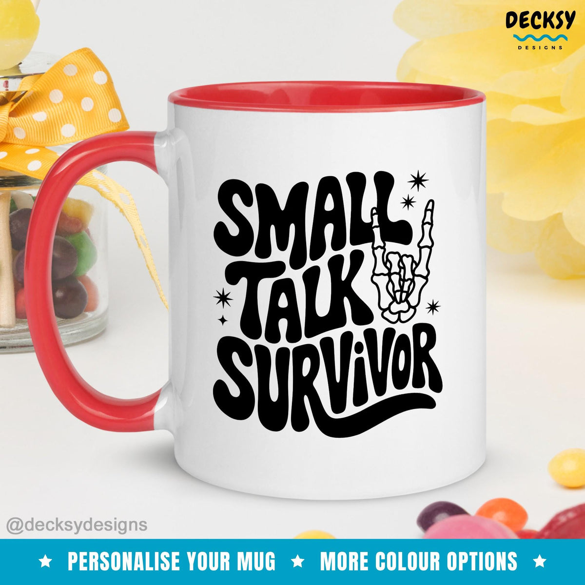 Small Talk Survivor Office Mug, Custom Coworker Birthday Gift, Friend Funny Mug, Work Appropriate Mug, Employee Gift, Introverted Partner Mugs by DecksyDesigns