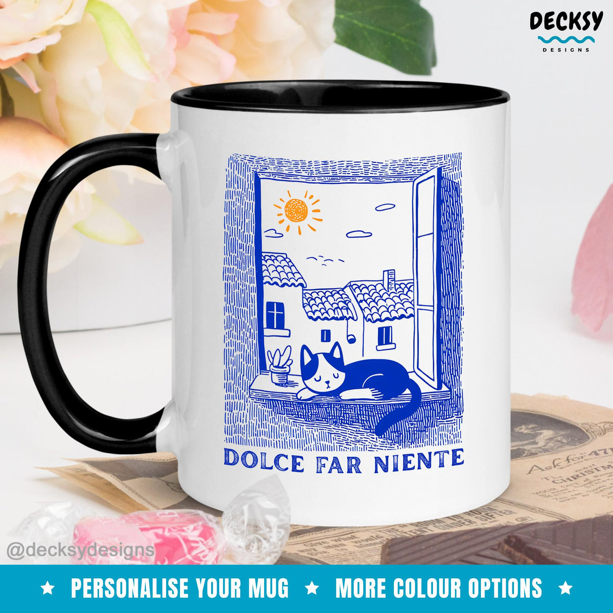 Slow Living Mug, Il Dolce Far Niente Mug, Custom Self Care Coffee Mug, Personalized Cat Gift, Italian Mindfulness Quote, Cozy Mug Aesthetic Mugs by DecksyDesigns