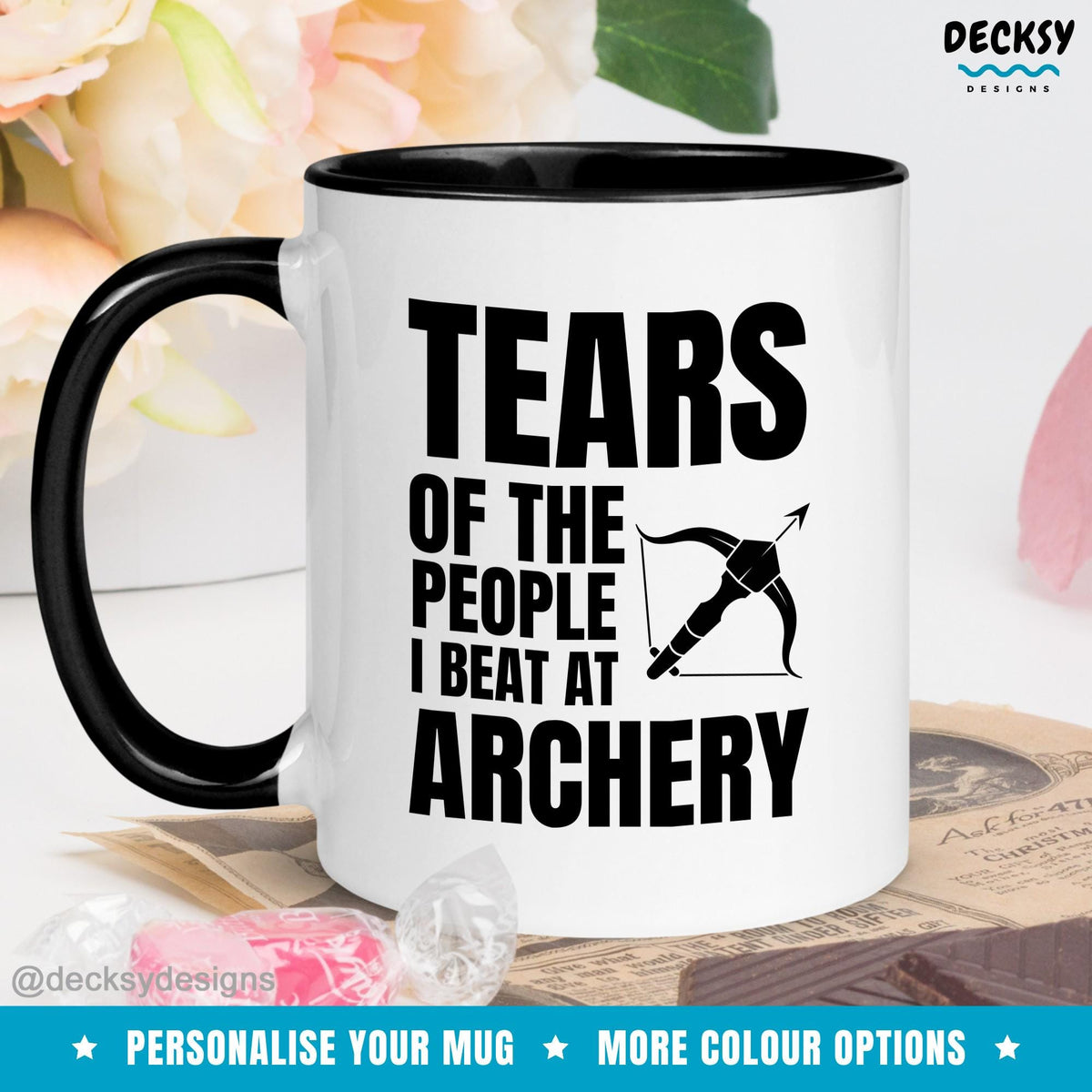 Archery Mug, Personalised Gift For Archer, Bow And Arrow Mug, Gift For Son, Archery Coach Gift, Sports Enthusiast Cup, Bow Hunting Mug Mugs by DecksyDesigns